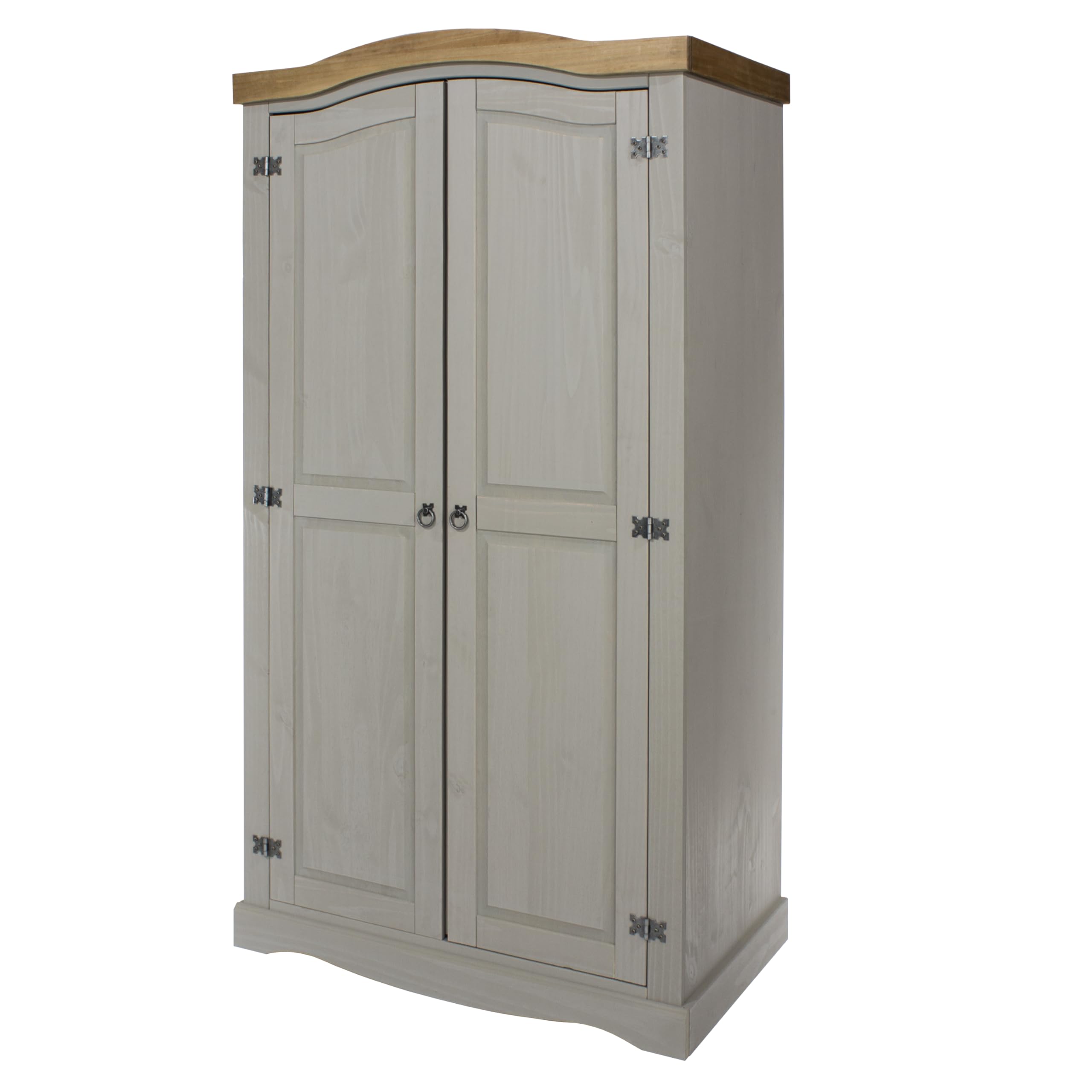 Home Source Solid Pine Wood, 2 Door Wardrobe, Space-saving Design with Hanging Rail and Shelf, Grey