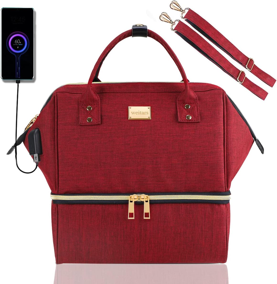 Weiters Lunch Bag For Women,Dual Compartment Lunch Box, Large Wide-Open Lunch Tote Cooler Bag With Removable Shoulder Strap With Multi Pockets, Lunch Backpack For Work/Picnic/Travel/Beach