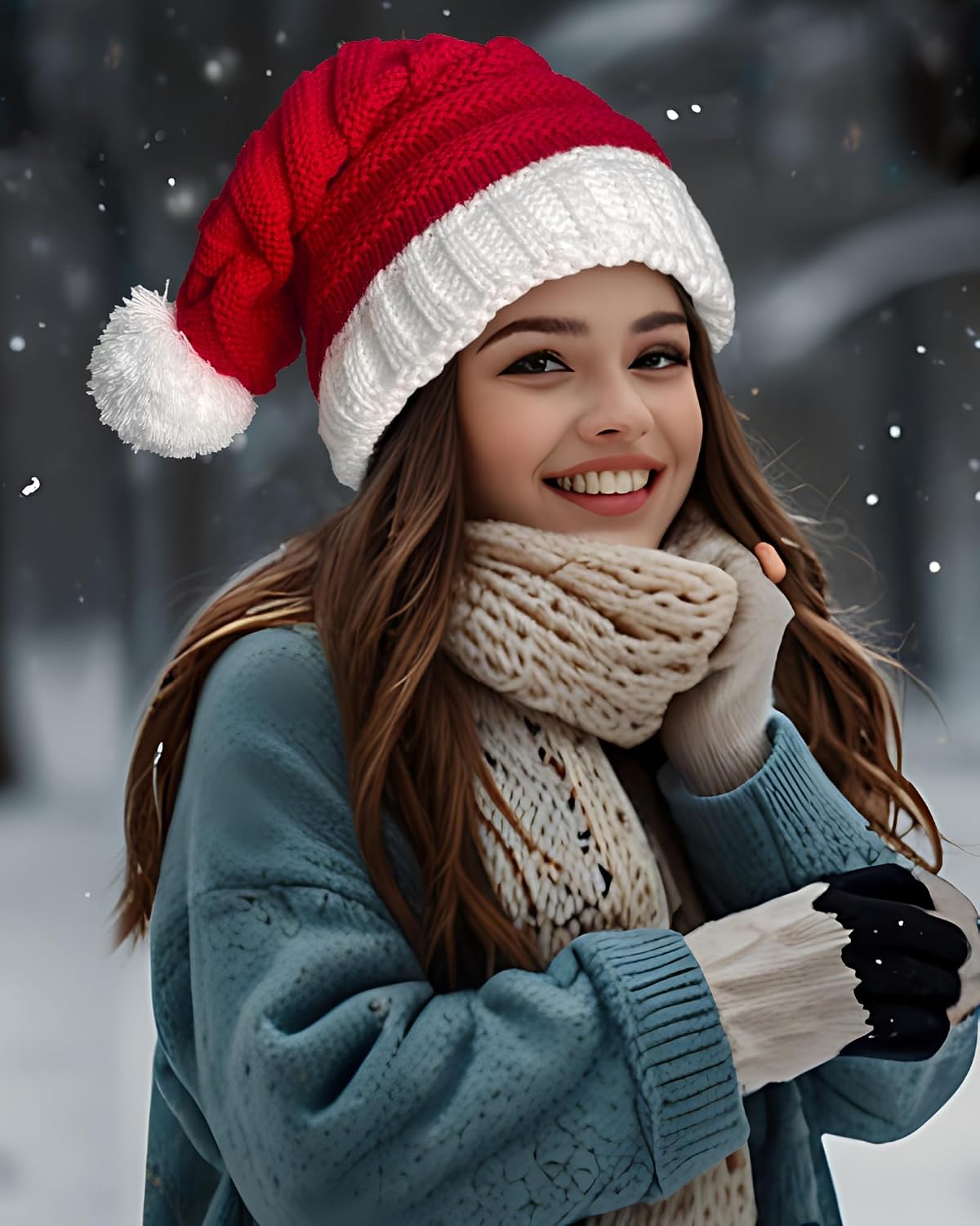 BleSky Christmas Knit Santa Hat for Adults Women Men, Red Santa Beanie Knitted Hat Skull Cap for Xmas Christmas New Year Party Gifts