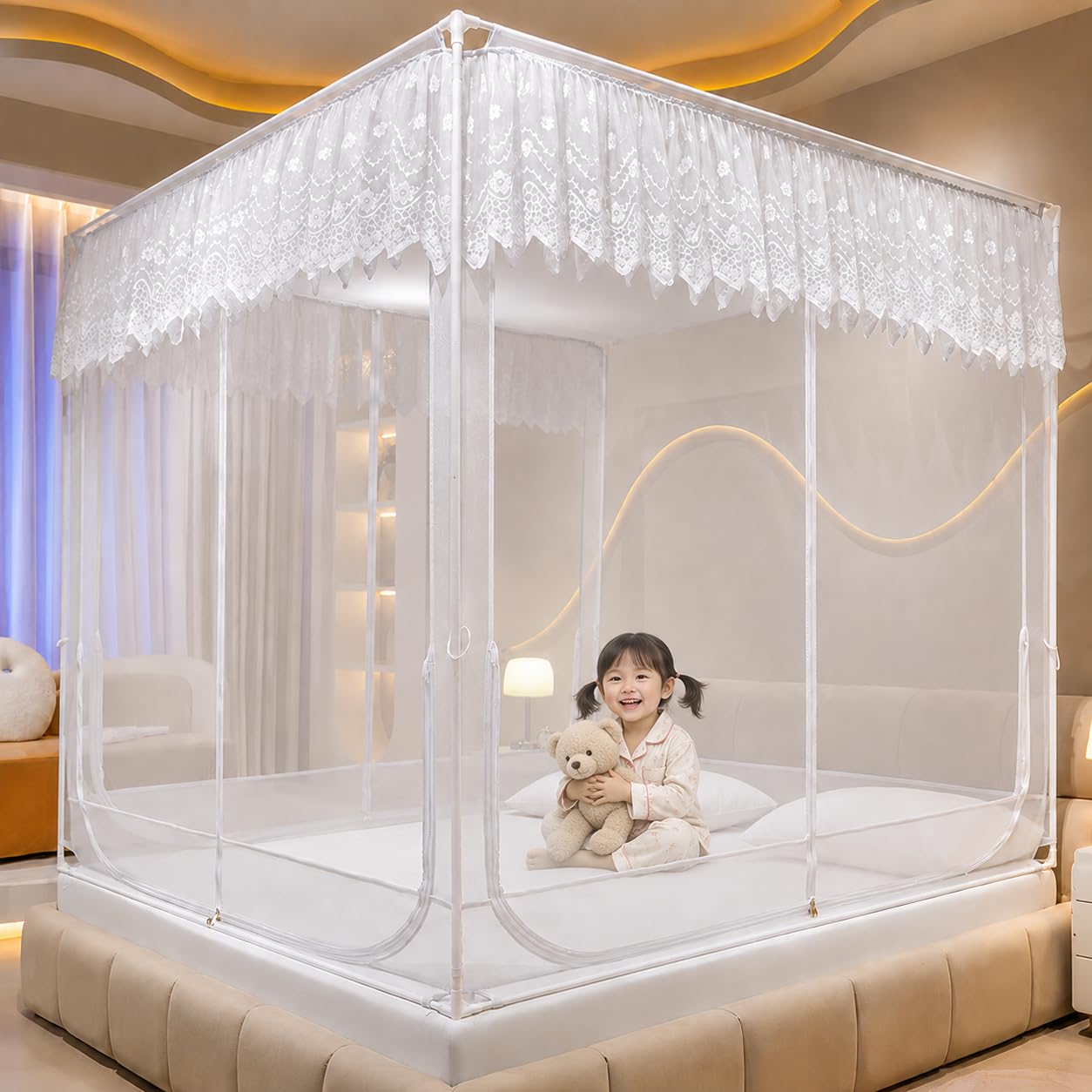 Dawnwake Mosquito Net, Anti-Fall Mosquito Neting Bed for Babies/Adult/Outdoor,Portable Foldable Travel/Camping Mosquito Net Tent, Suit for Queen Size Bed (White, 200 * 180cm)-image-31