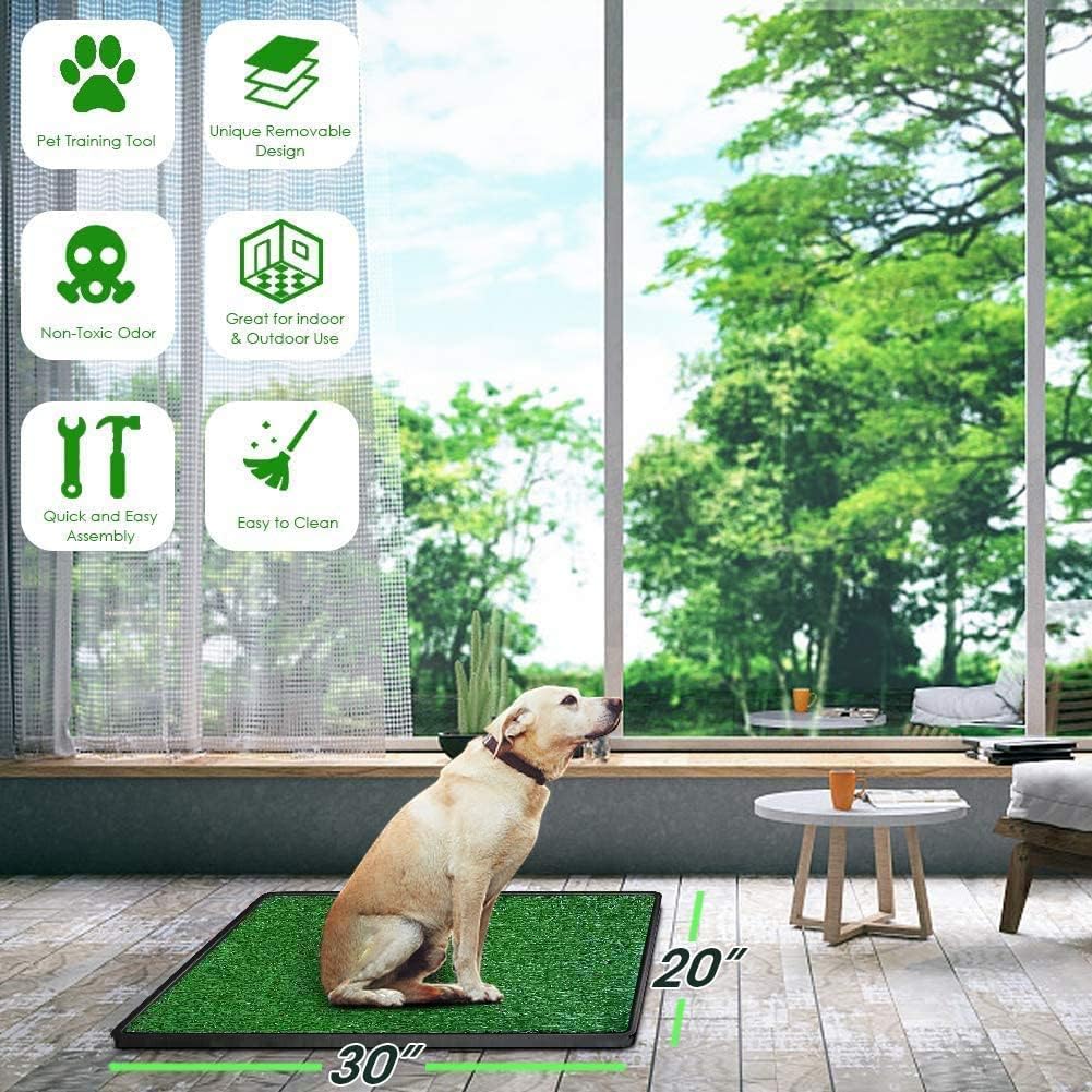 Indoor Dog Potty Grass Pad - Puppy Potty Training Artificial Grass Mats,Dog Fake Grass Pee Pad with Tray,Reusable 3 Layered Dog Potty Trainer,Easy to Clean