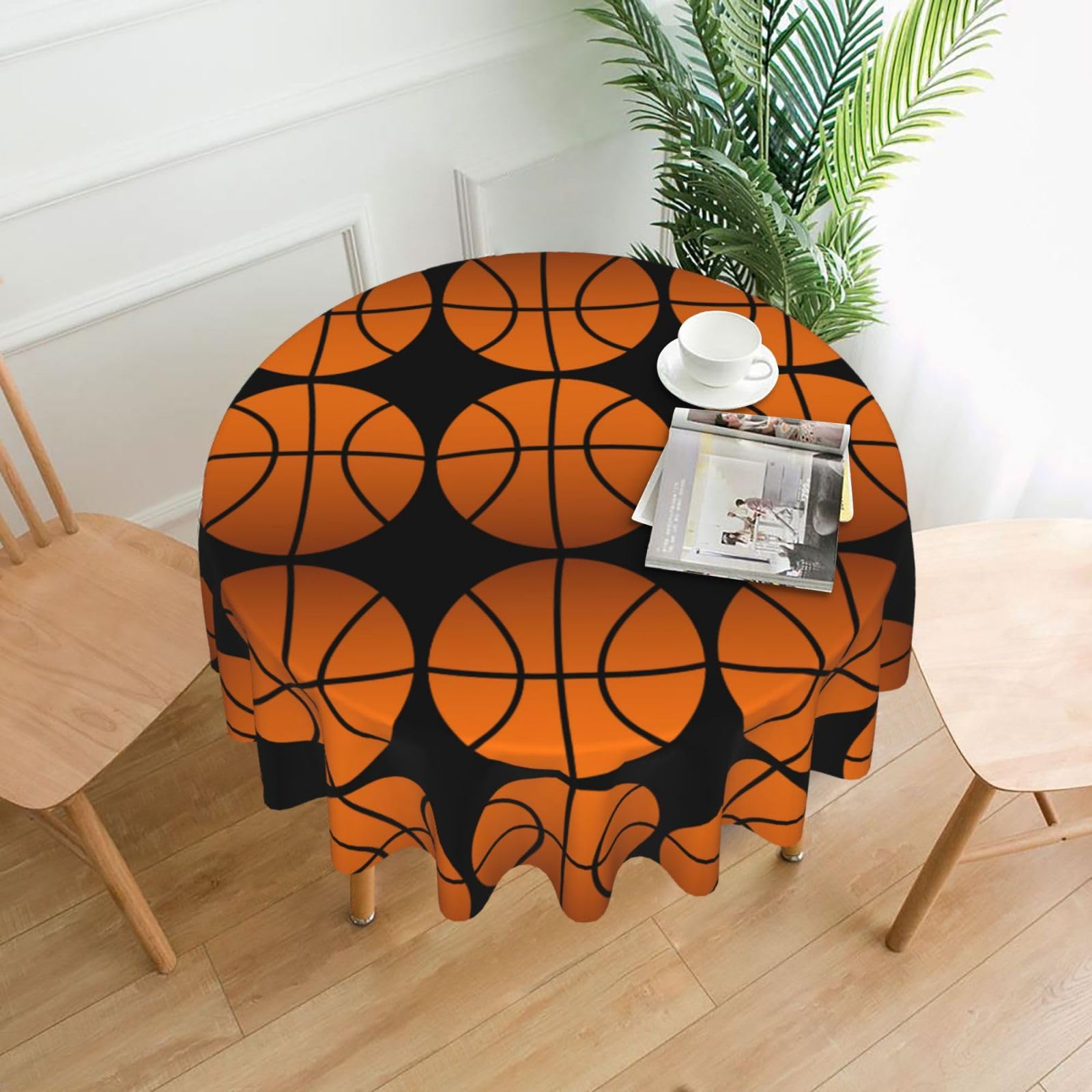Zcmkjlg basketball Print Quick Ship Round Tablecloth 60in Polyester Washable Cover for Dining Room