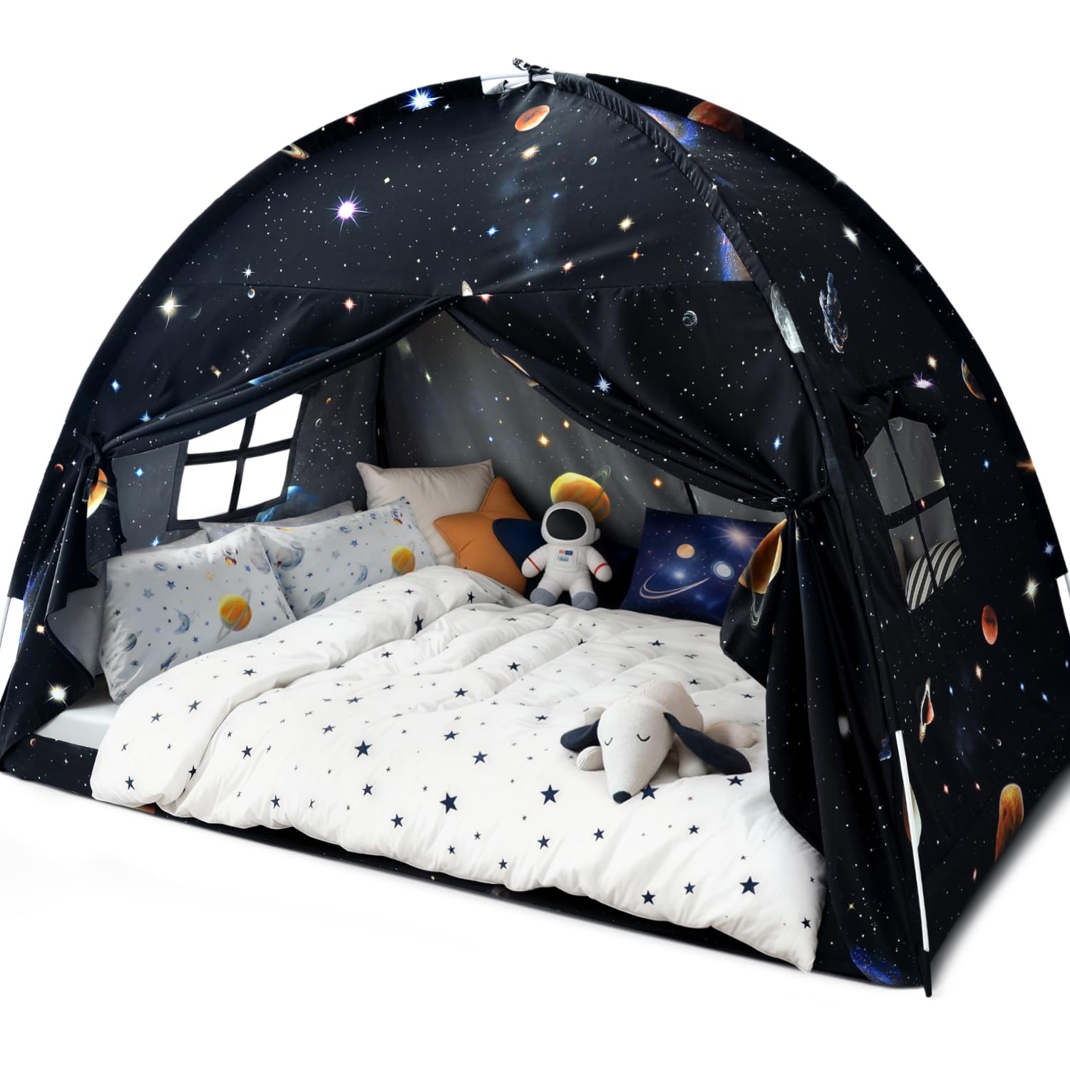 Photo 1 of Sherilyn Full Bed Toddler Canopy Tent, Kids Indoor Canopy Privacy Space Sleeping Playhouse Blackout Bunk Bed Tents Full Size (Galaxy Tent) for Boys Girl Birthday House Gift