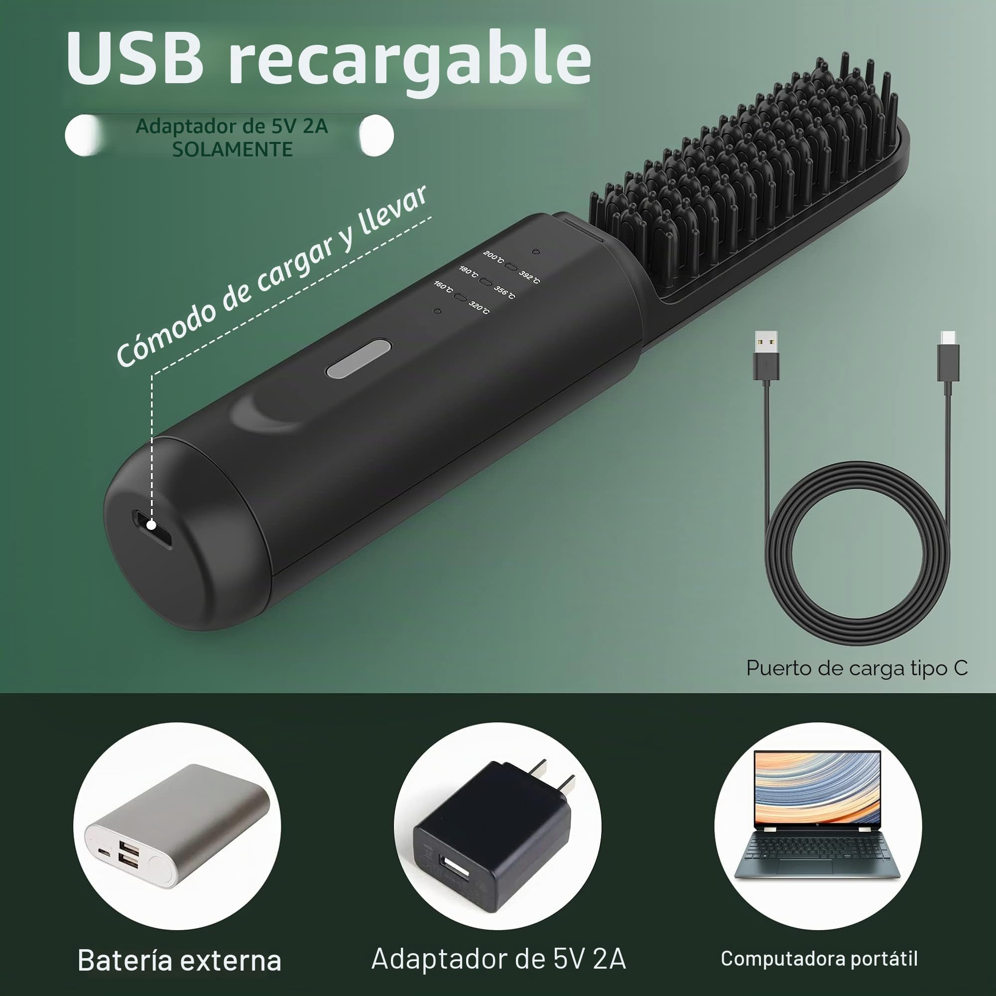 Alisador de barba para hombres, cepillo alisador portátil inalámbrico para cabello y barba con tecnología antiquemaduras e iónica, peine de ajuste de temperatura de 3 para viajes en casa
