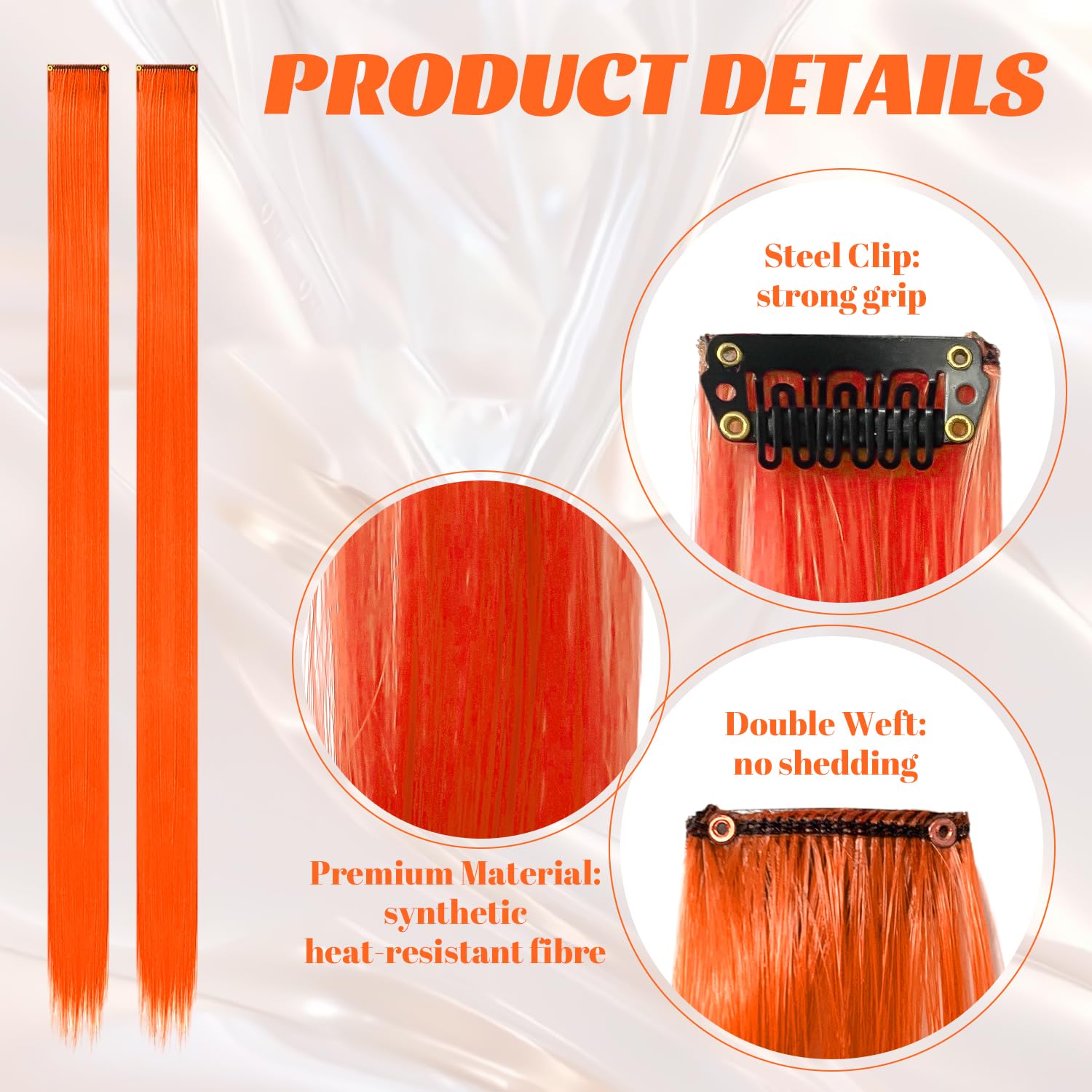 10 Pcs Coloured Hair Extensions, Orange-red, 22 inches - Image 3