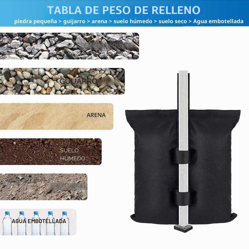 Bolsa Arena Contrapeso,4 Piezas Pesos para Carpas,800D Tejido Oxford Saco Arena,Diseño de Doble Bolsillo,Resistente a Los Rayos UV, Al Viento,A la Lluvia y a la Nieve,para Uso en Rxteriores(40x45cm)