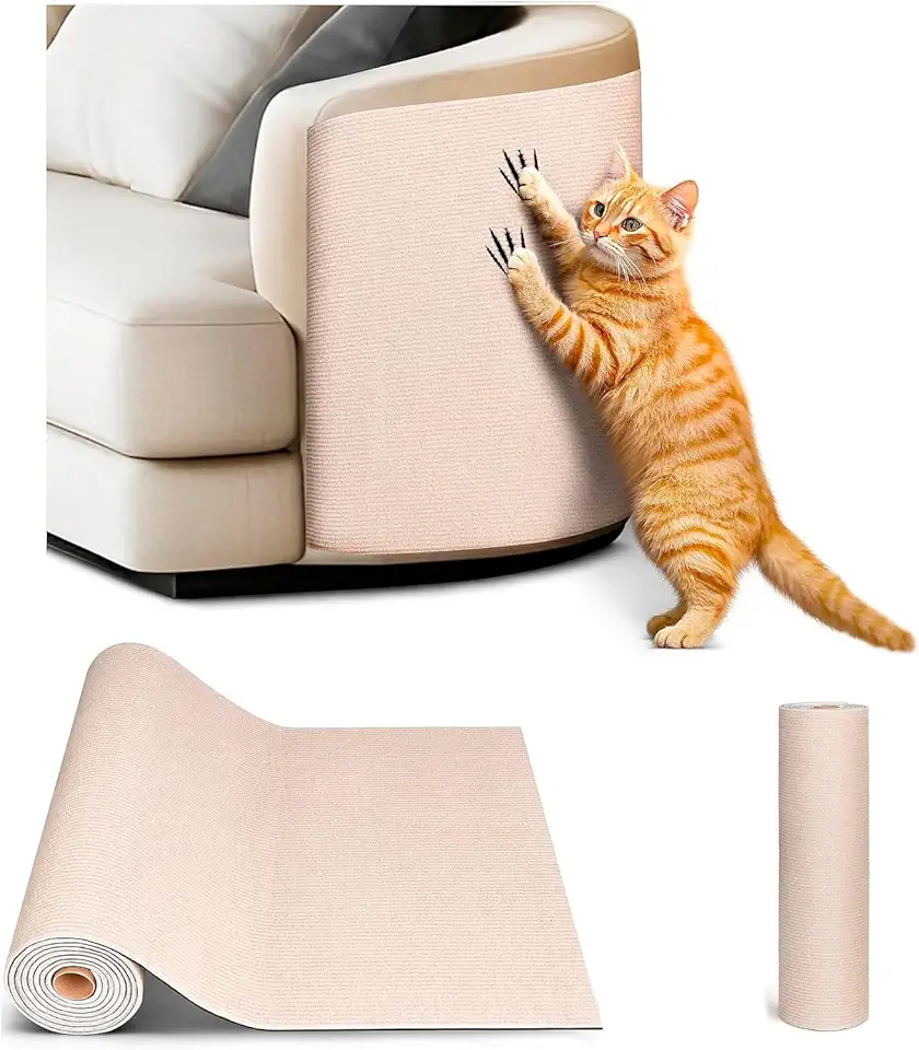 Tapete Arranhador Adesivo Premium para Gatos Carpete Resistente Cortável Protetor de Sofá Parede Cama Andarix (Bege, 30cm x 60cm)