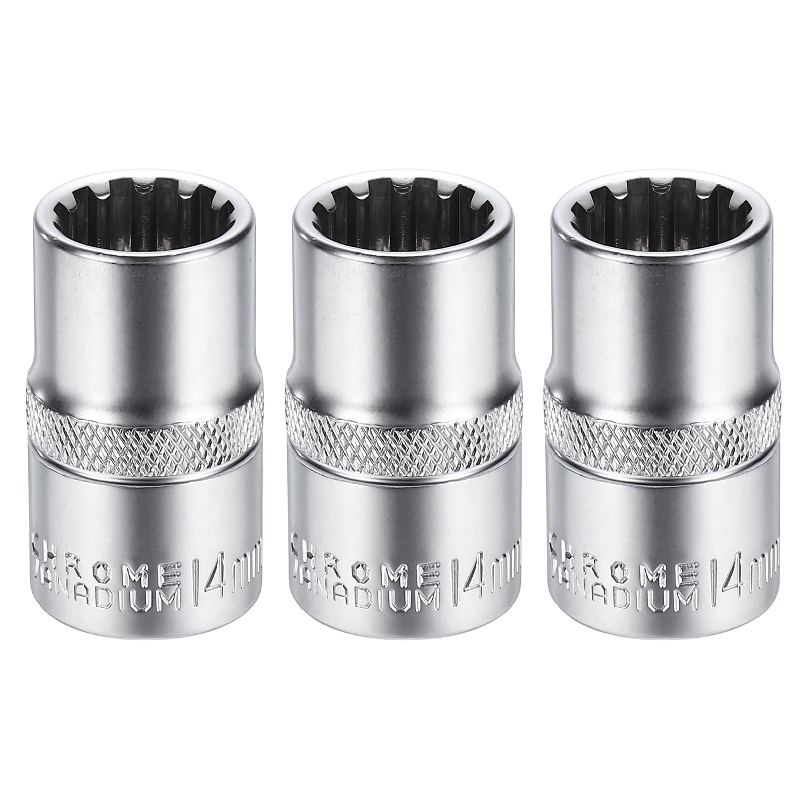 sourcing map 3pcs 12 Points Socket 1/2" Drive 14mm Metric Shallow Socket 1.5" (38mm) Long CR-V Steel Nickel Plating for Home Auto Nuts Bolts Repair