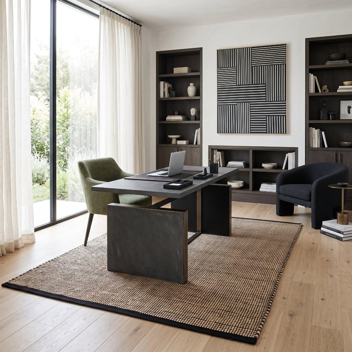 Thedecofactory Tapis en Jute et Coton tissé Main Noir Naturel 120x170