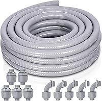 Feotech 3/4 Inch Liquid Tight Conduit Kit - 25FT Flexible Non-Metallic with 5 Straight & 5 Angle Fittings for Outdoor Wiring