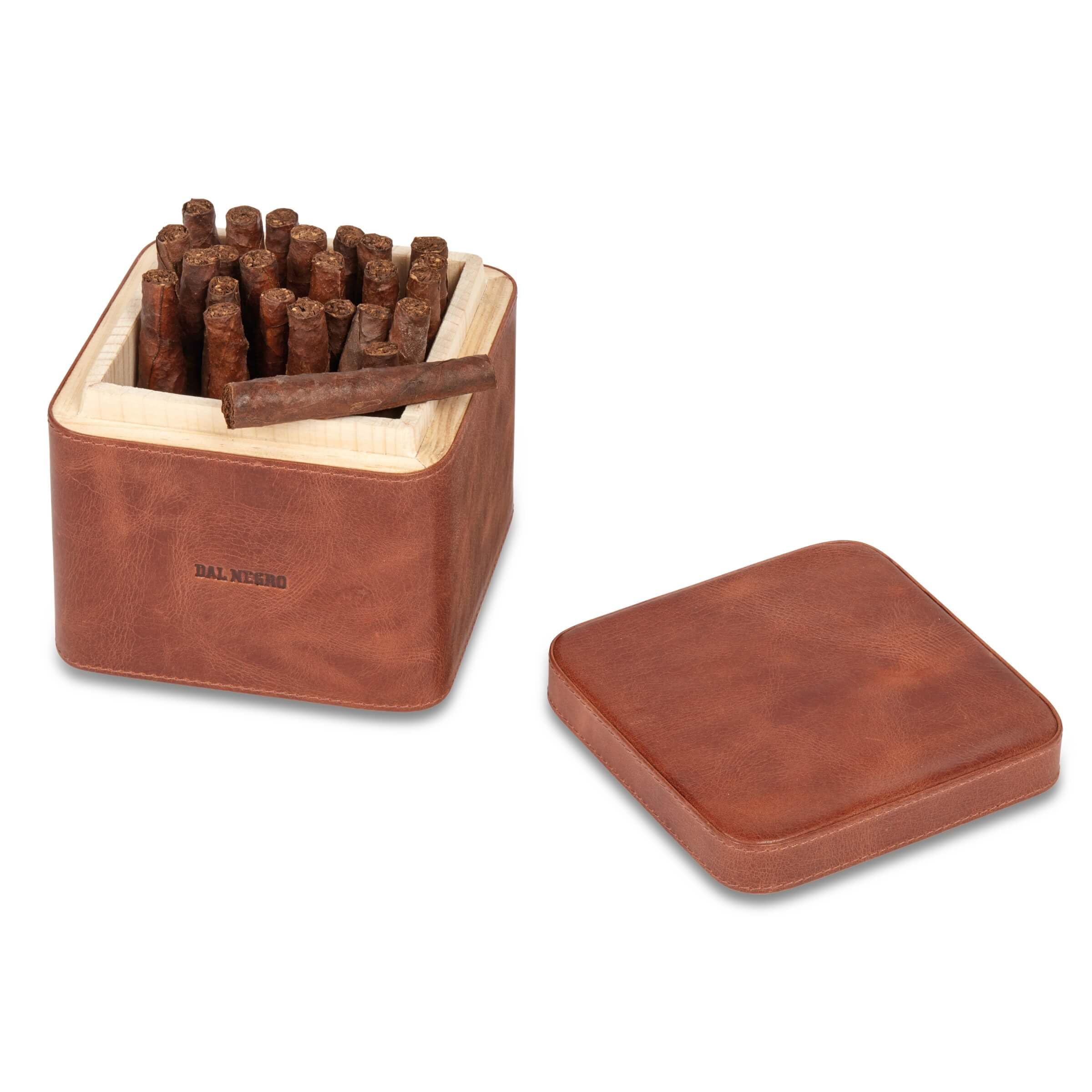Dal Negro Cubo Porta Toscanelli in Vera Pelle - Eleganza Funzionale per la Conservazione dei tuoi Sigari Preferiti (Testa di Moro)