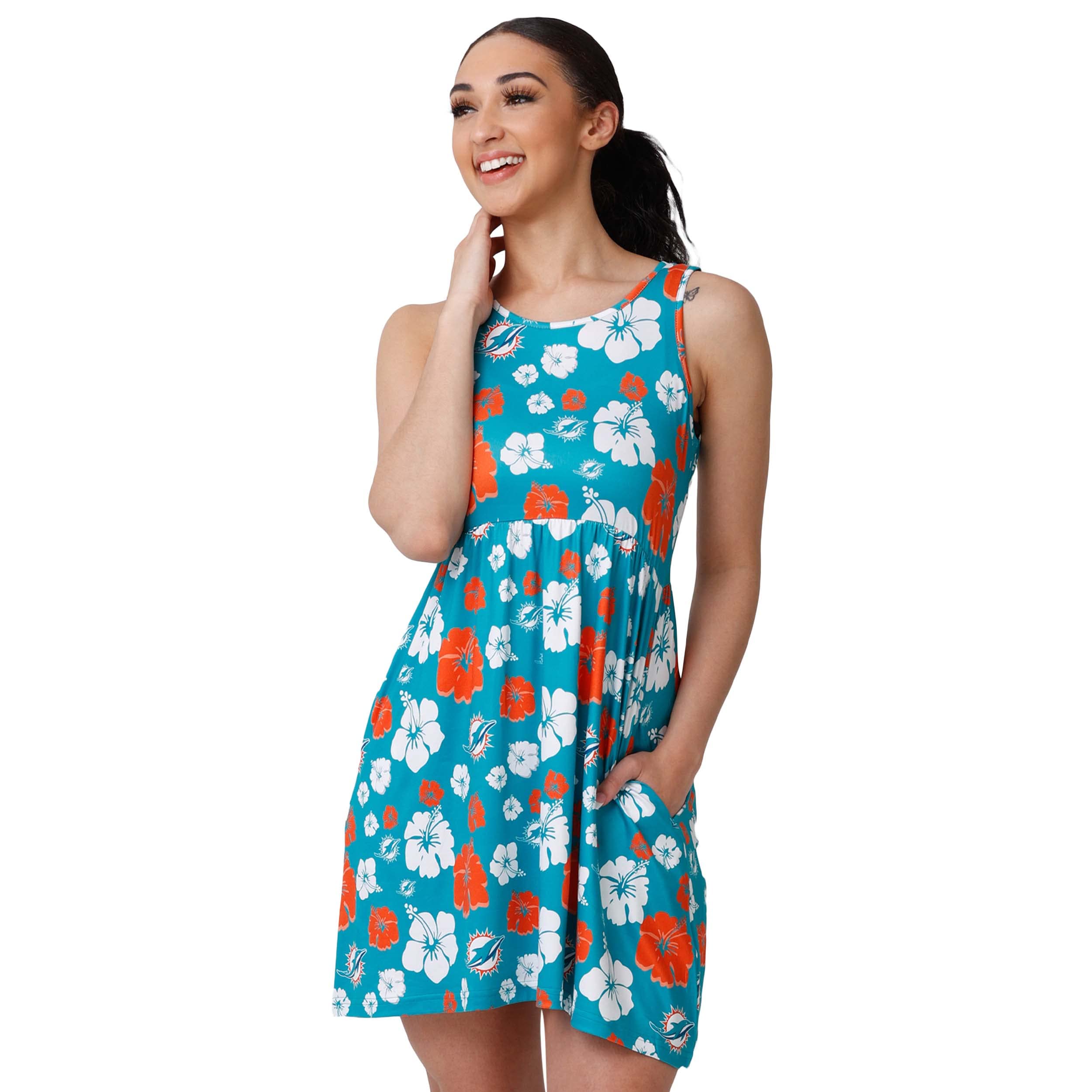 FOCO NFL Womens NFL Team Logo Ladies Fashion Floral Sundress