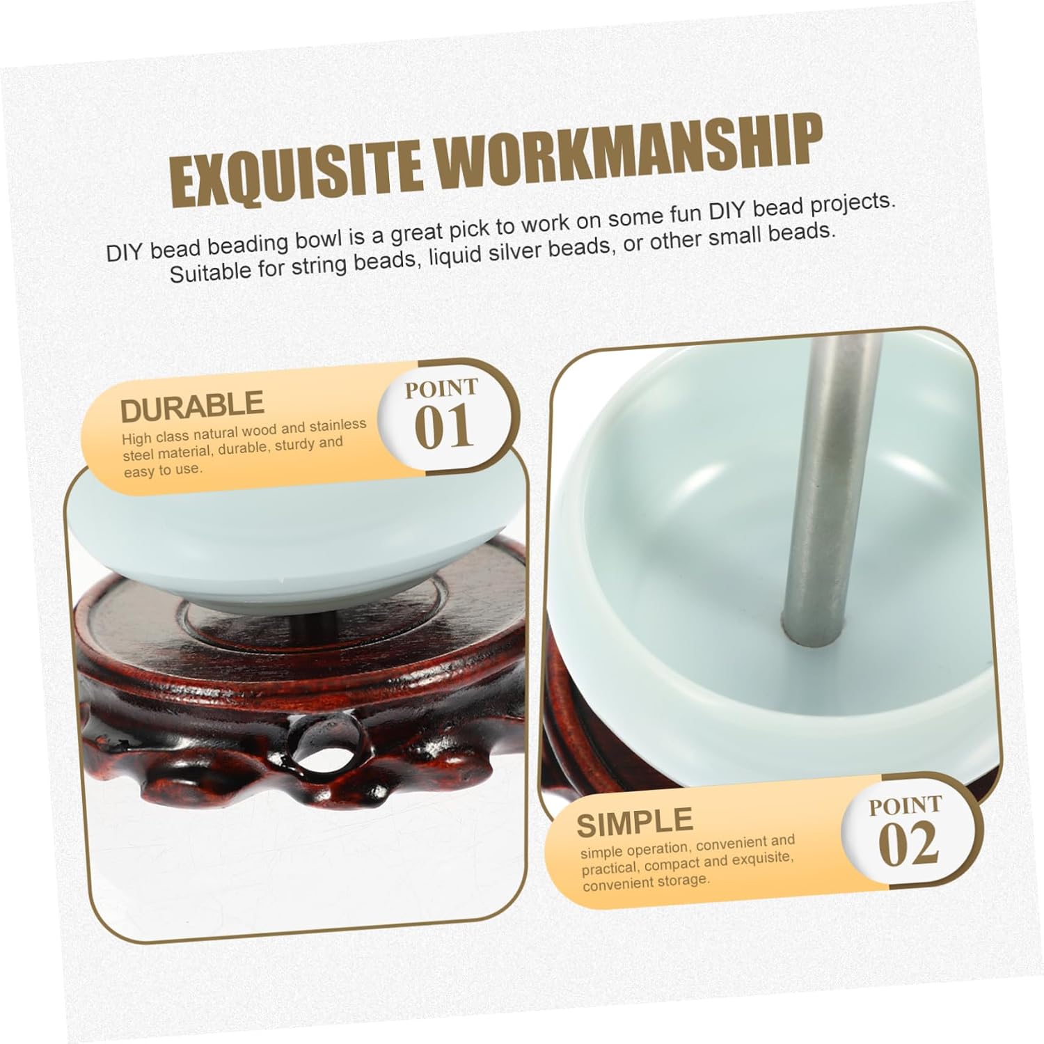 Uonlytech Gems Beading Tool for Projects Efficient Beading Bowl with Smooth Rotating Design for Quick Stringing of Bracelets and Jewelry Sandalwood