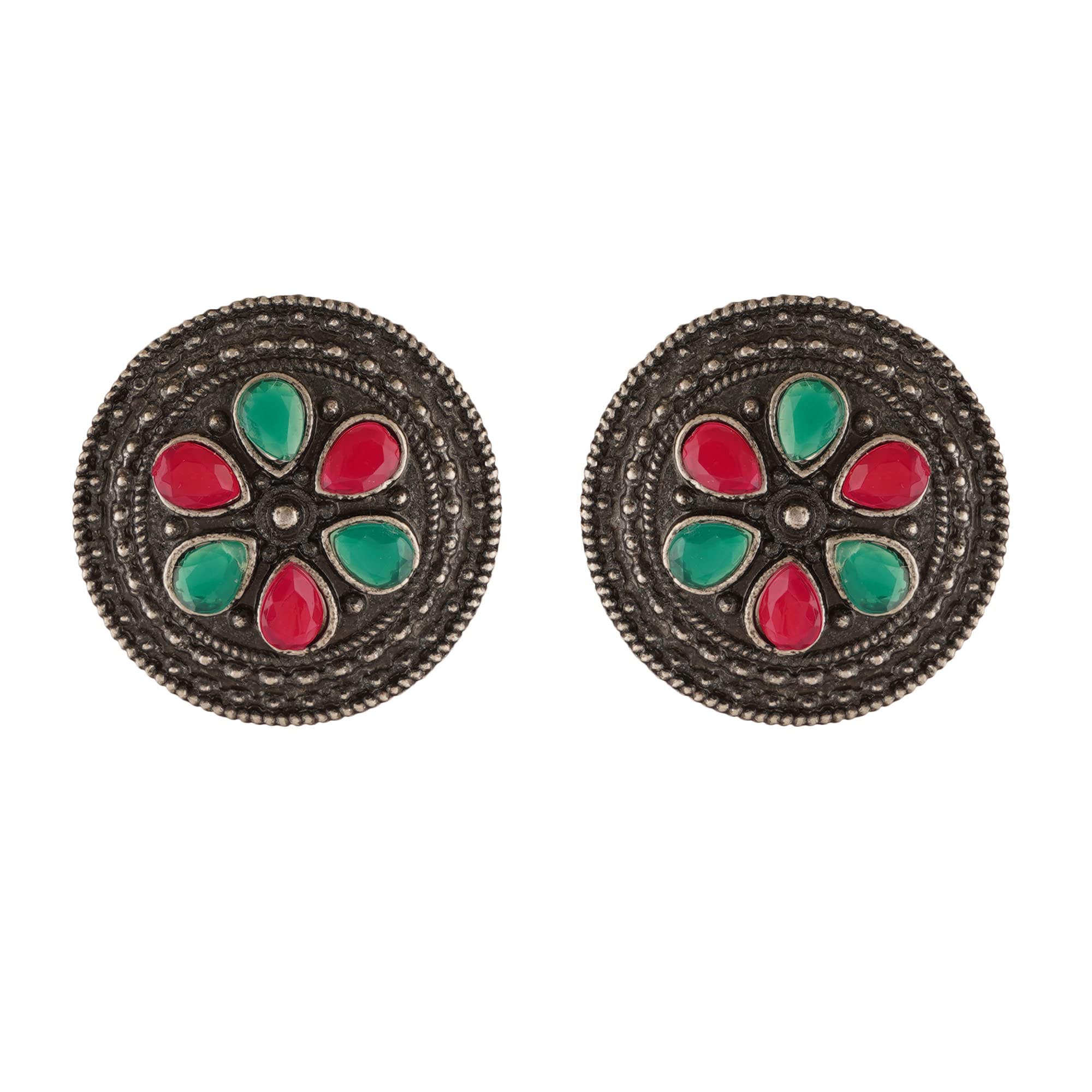 Shreyadzines Fashion Bollywood Jewellery Oxidized Black Polish Circular Designer Stone Studs Stud Indian Statement Earring For Women and Girls