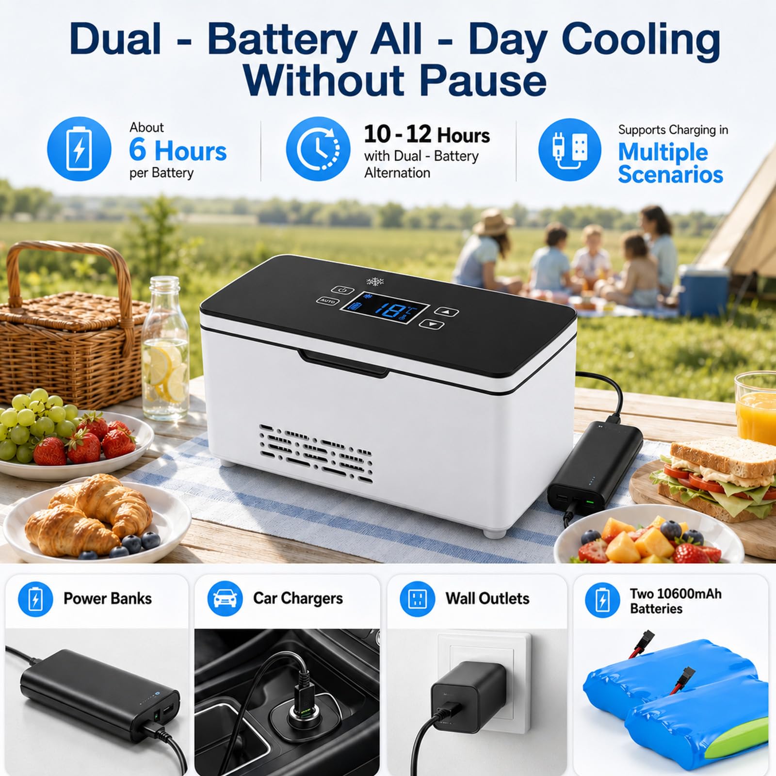 Refrigerador eléctrico portátil para insulina con dos baterías recargable, mini refrigerador, insulina y péptidos, pantalla LED, temperatura ajustable de 0 a 18 °C, uso en casa, viajes y en el coche