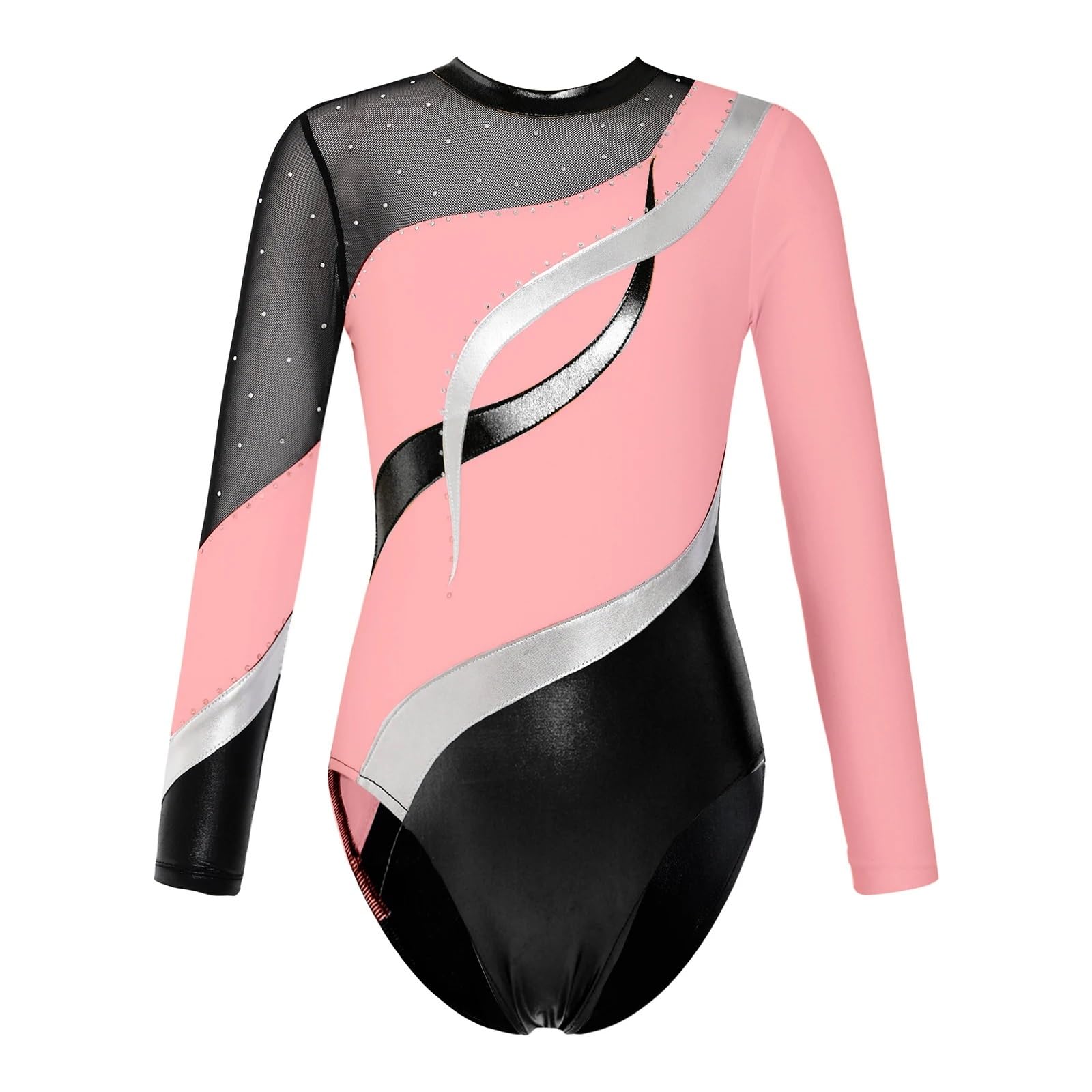 Maillot Gimnasia Ritmica niña Leotardo gimnástico de Ballet y Danza for niñas, Jersey Estampado de Manga Larga, Traje de Ballet for Patinaje, Danza, Puesta en Escena(Pink B,10)