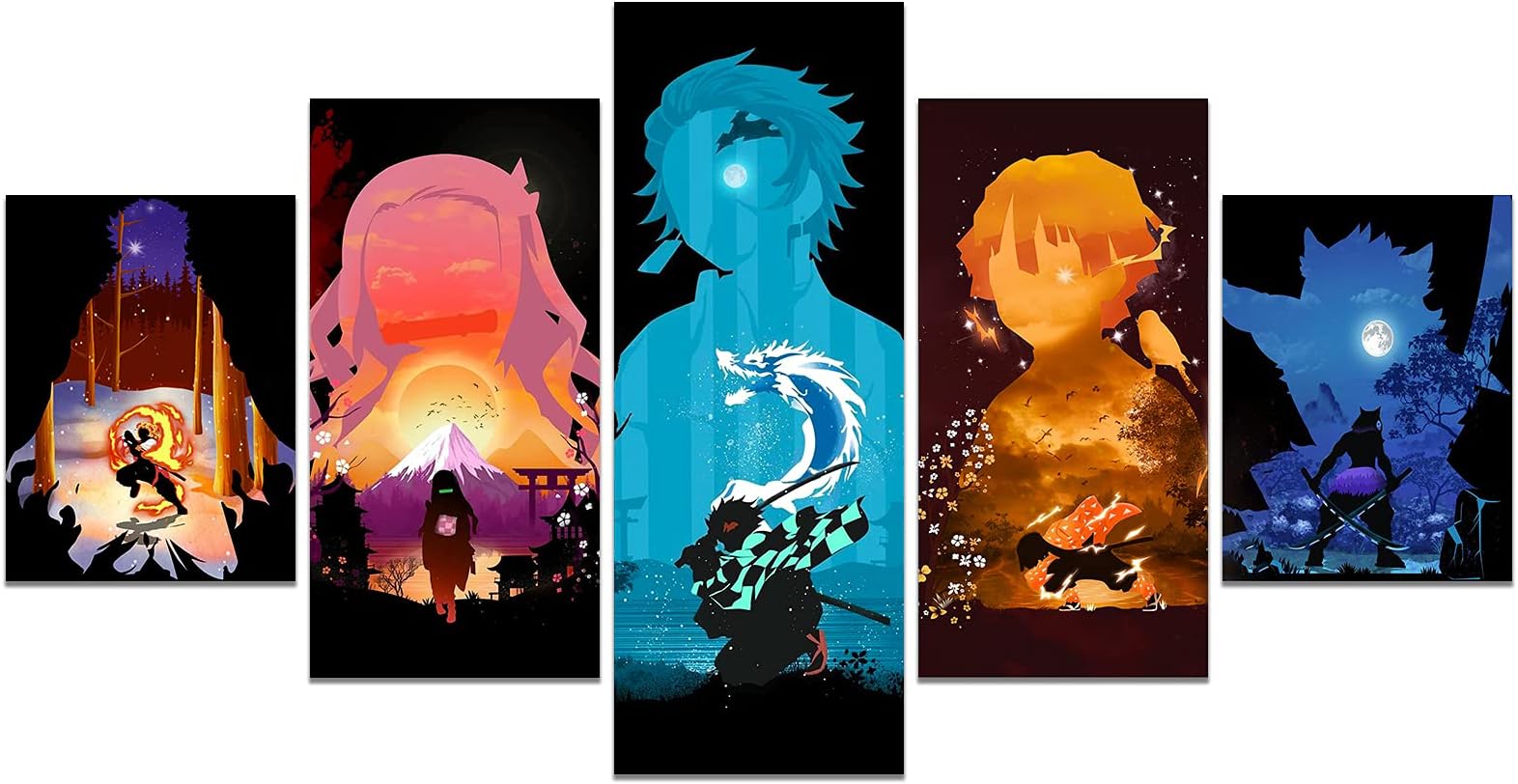 KAIWALK Anime Demon Slayer Poster Tanjiro Nezuko Zenitsu Inosuke Kyojuro Rengoku Print on Canvas Painting Wall Art for Living Room Home Decor Boy Gift (Unframed, Q-05)