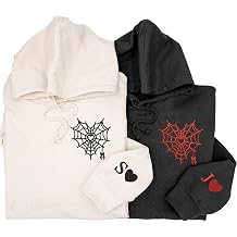 Custom Couple Embroidered Hoodies &ndash; Personalized Matching Hoodies with Spider Heart Web Design &ndash; Buy 2 for Couples &ndash; Gifts for Lovers, Him &amp; Her, Birthday, Valentine&rsquo;s Day, Halloween, Christmas
