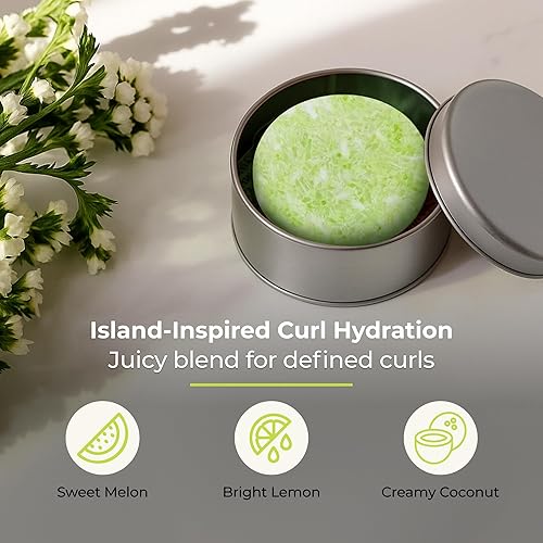 Miniatura 2 de Maui - Barra de champú de melón, limpiador de cabello sólido vegano con melón dulce, limón y coco, para cabello rizado, cero residuos, apto para