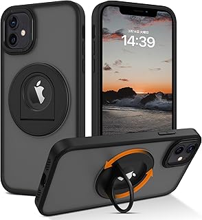 VENINGO iPhone12 ケース いPhone12 Pro ケース MagSafe対応 マグネット搭載 隠しスタンド リング付き 携帯ケース ワイアレス充電対応 米軍規格 耐衝撃 黄変防止 ストラップホール付き イフォン12 Pro スタンド機能 縦横両対応 あいほん12/12 Pro ケース 半透明 マット感 iPhone 12/12Pro mgsafe リング ケース ブラック