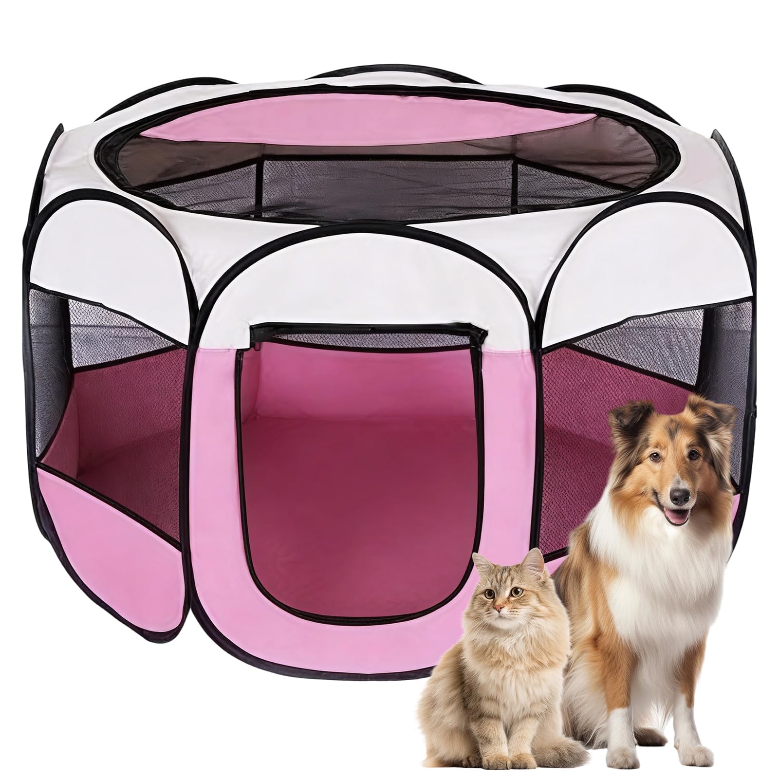 Parc pour Chien, Portable Parc pour Chiens et Chats, Tente Respirante pour l'intérieur et l'extérieur, pour Chats, Chiens, Lapins, Idéal pour Voyage et Camping, 74 x 74 x 43 cm (Rose)