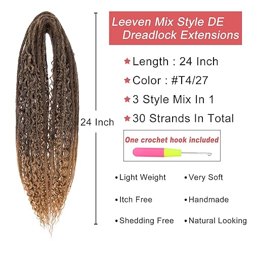 Miniatura 164 de Leeven Extensiones de rastas grises de 40 hebras, de 18 pulgadas, hechas a mano, suaves, de 0.2 in de ancho, extensiones de cabello sintético