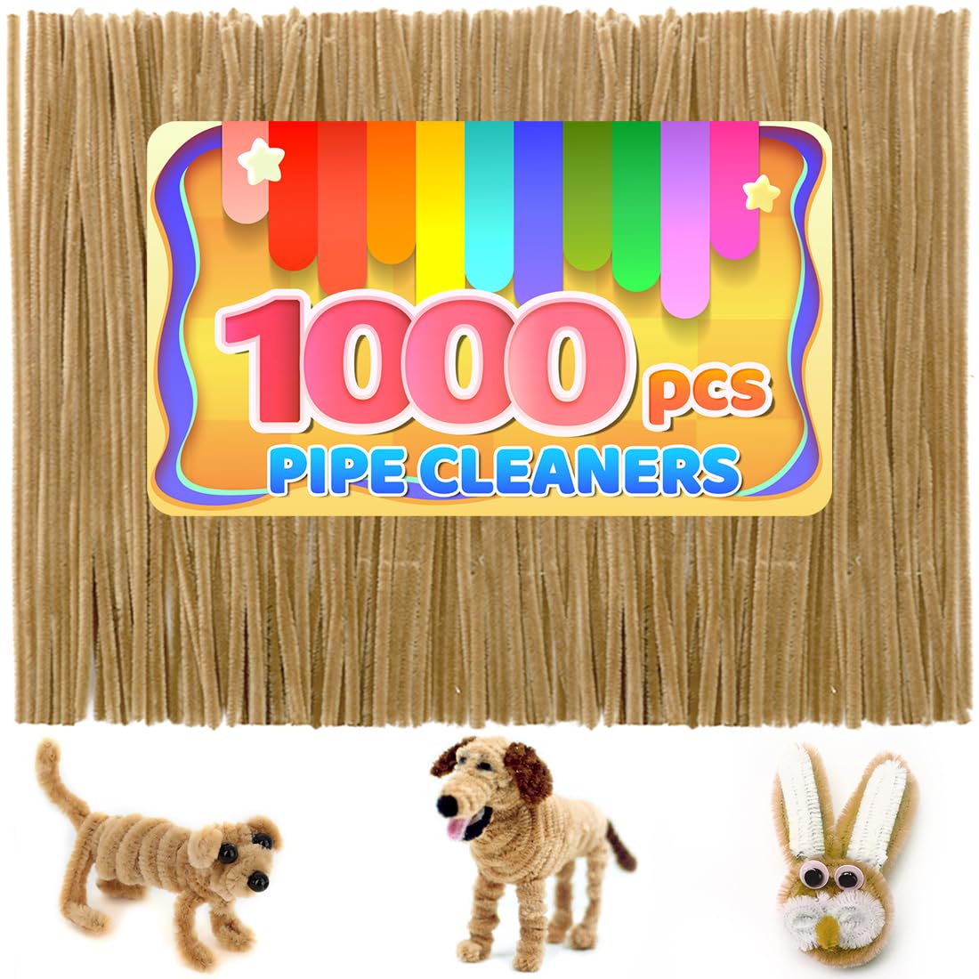 IOOLEEM 1000pcs Light Brown Pipe Cleaners