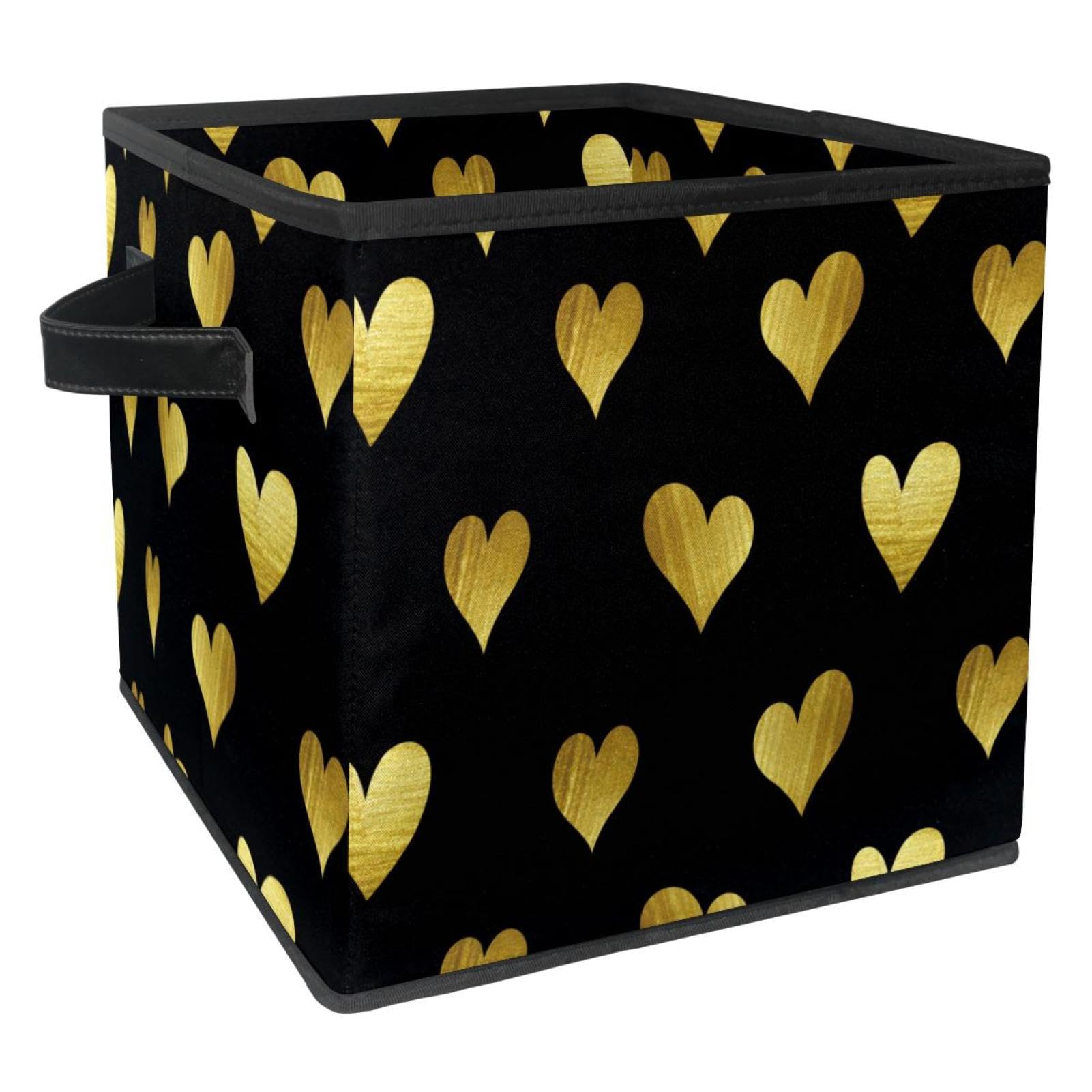 Boîte de rangement pliable en tissu noir et or pour placard et jouet