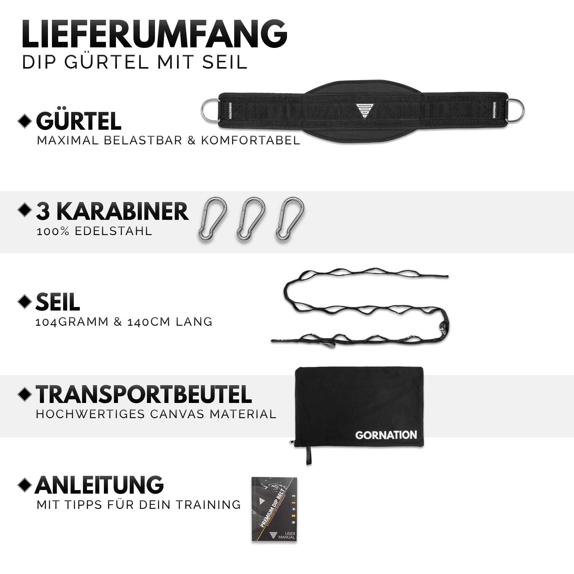 GORNATION Dip Gürtel, Dip Belt mit Kette oder Seil, für Dips & Krafttraining, Trainingsgürtel mit Chain oder Rope für Calisthenics & Bodybuilding, Gewichthebergürtel bis 1000 kg, Weight lifter Belt