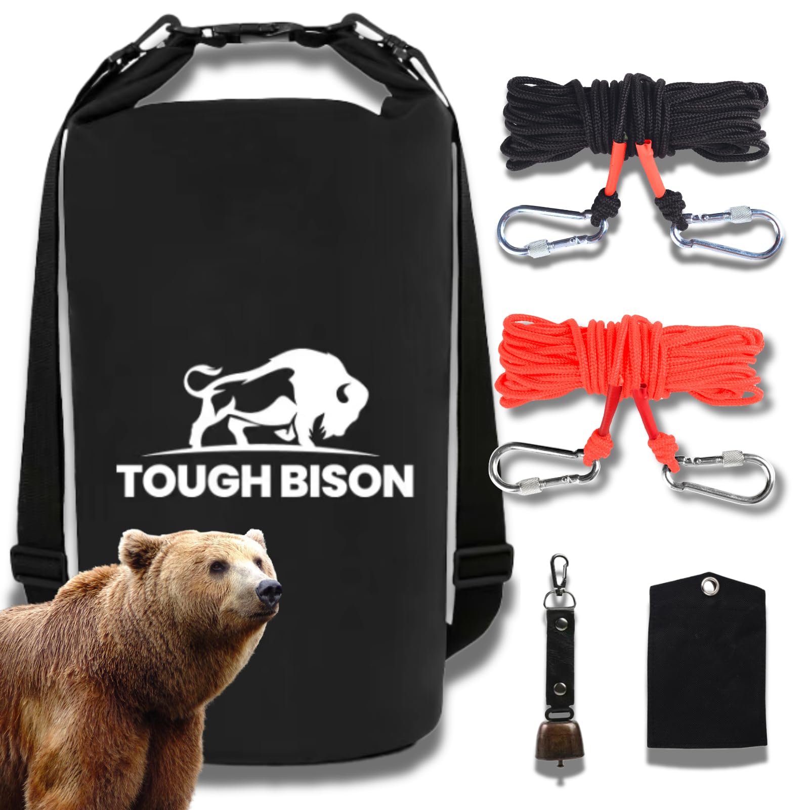 Bear Bag Hanging Kit - 10L Waterproof Bear Proof Food Storage Bag, 2 Straps, Rock Sack & 2 Ropes with 4 Safety Clips for Hiking, Kayaking, Camping, Outdoor Adventures