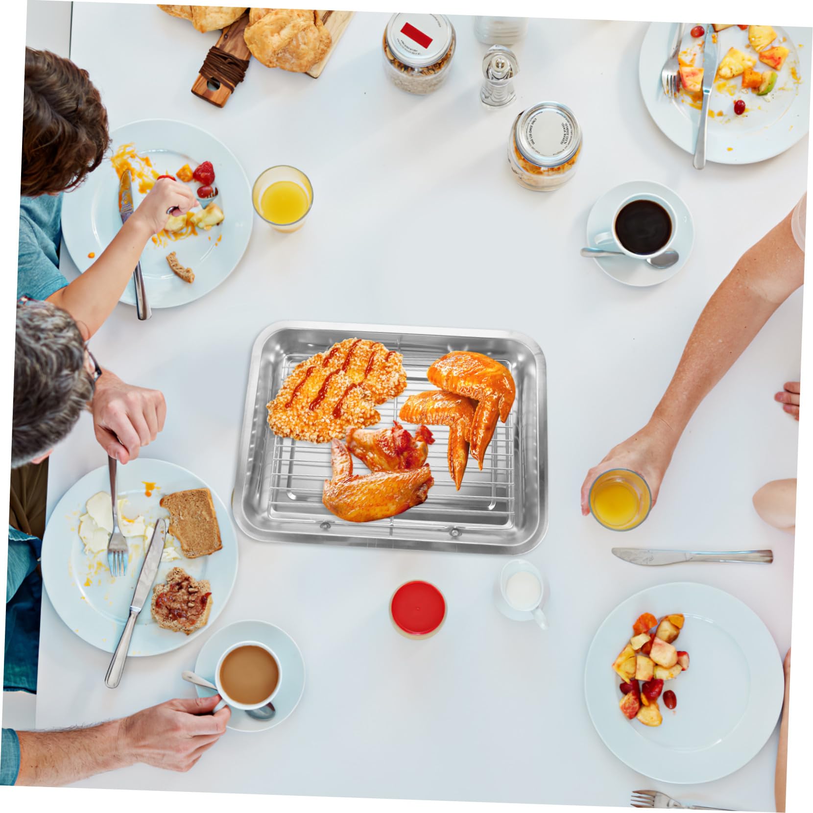 Bandeja de Acero Inoxidable para Barbacoa Doble Capa, Recipiente para Almacenar Alimentos y Servir en Restaurantes y Establecimientos, Diseño Elegante y Resistente