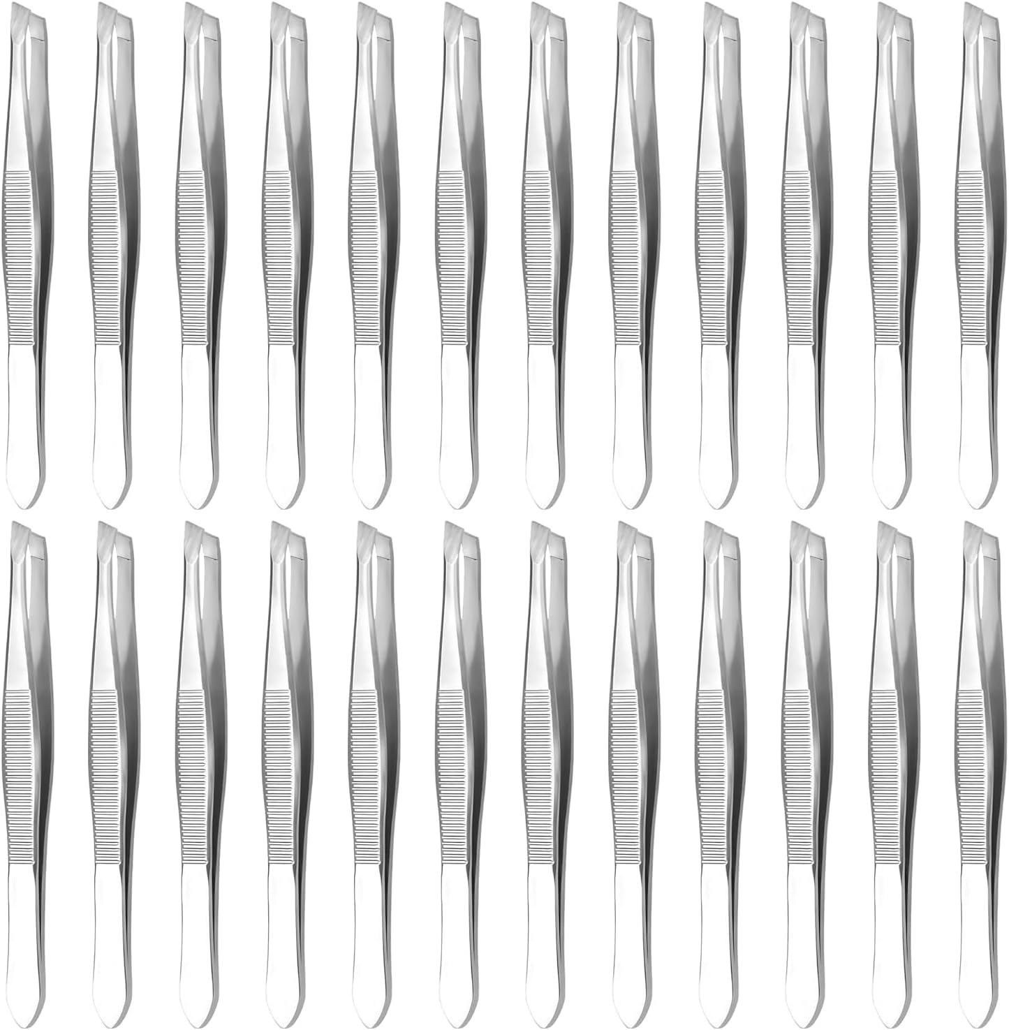24 Pcs Tweezers Bulk Pack - Stainless Steel Tweezers First Aid with Slanted Tips & Heart Clamps, 3.5 Inch Standard Size - Tweezer Kit for Eyebrows, Splinters, First Aid, DIY Crafts, Travel & Home Use