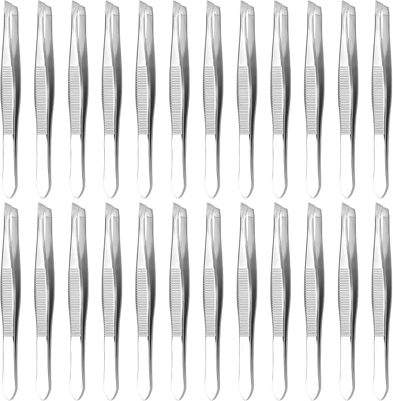 Pinças HYQO de aço inoxidável com ponta chanfrada, 3,51 cm x 1,91 cm, pacote com 24 unidades