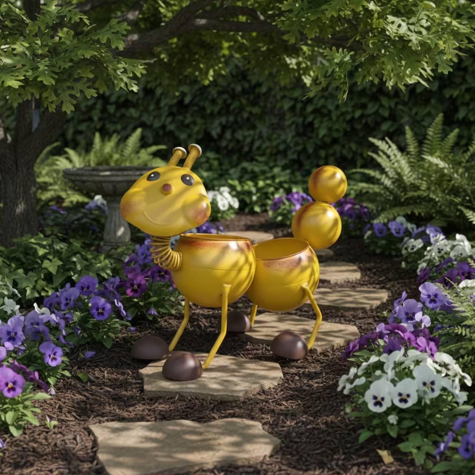 Raupen-Blumentopf aus Metall handgeftigt Garten-Pflanzgefäß als Raupe frostsich Pflanzgefäß aus Steinguss für Gartenliebhab, hobbygärtn, Grün