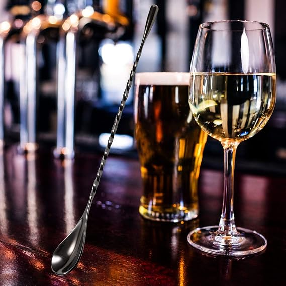 12 Inches Mixing Spoon Stainless Steel, Spiral Pattern Bar Spoon for Cocktail Shaker Tall Cups