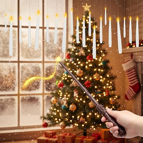 Miniatura 5 de Velas flotantes de Halloween, 20 velas flotantes colgantes sin llama con control remoto de varita mágica, luces cálidas parpadeantes, velas LED para