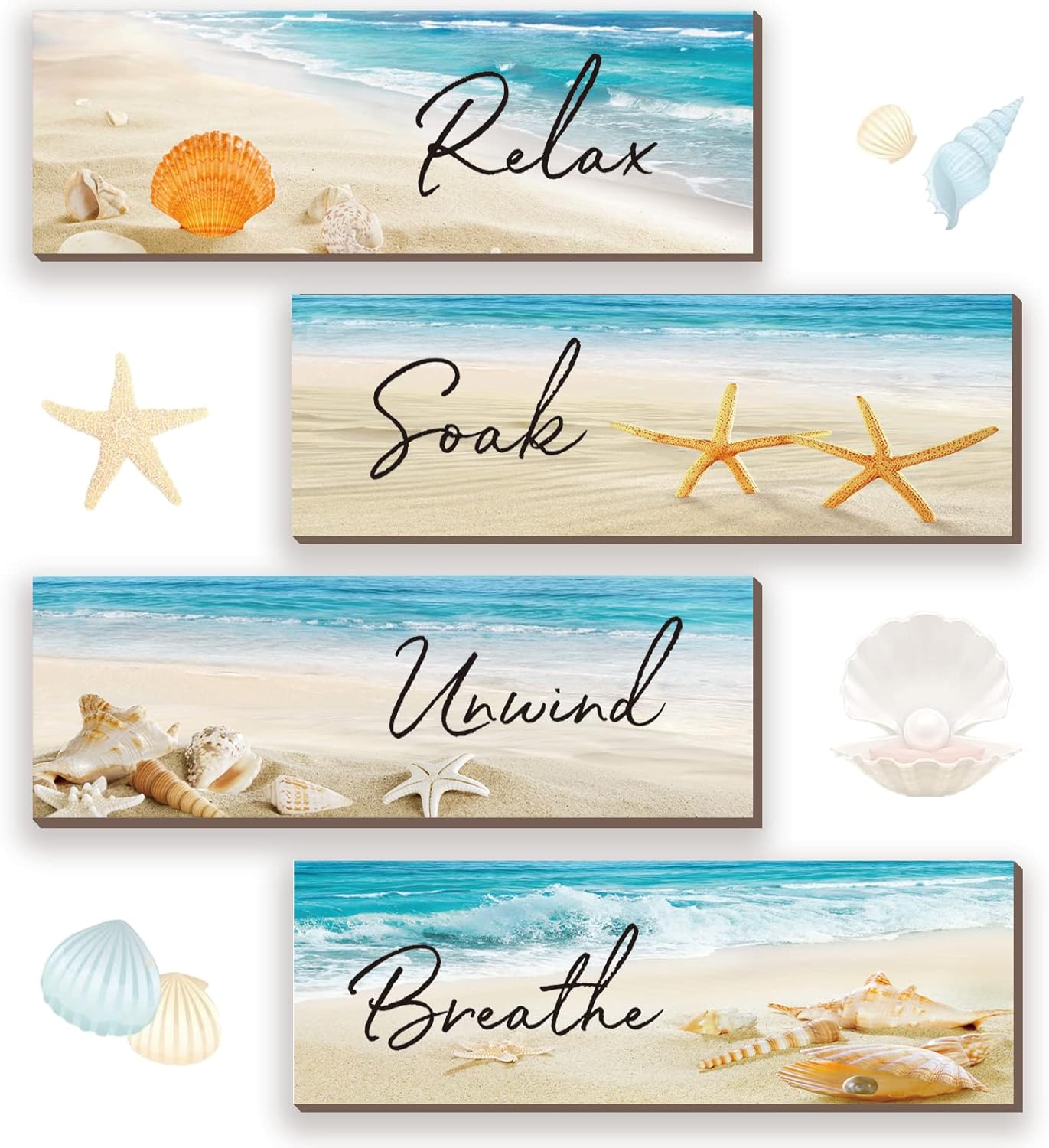 Amazon.com: 4 Pieces Beach Bathroom Decor Ocean Beach Wall Decors Relax ...