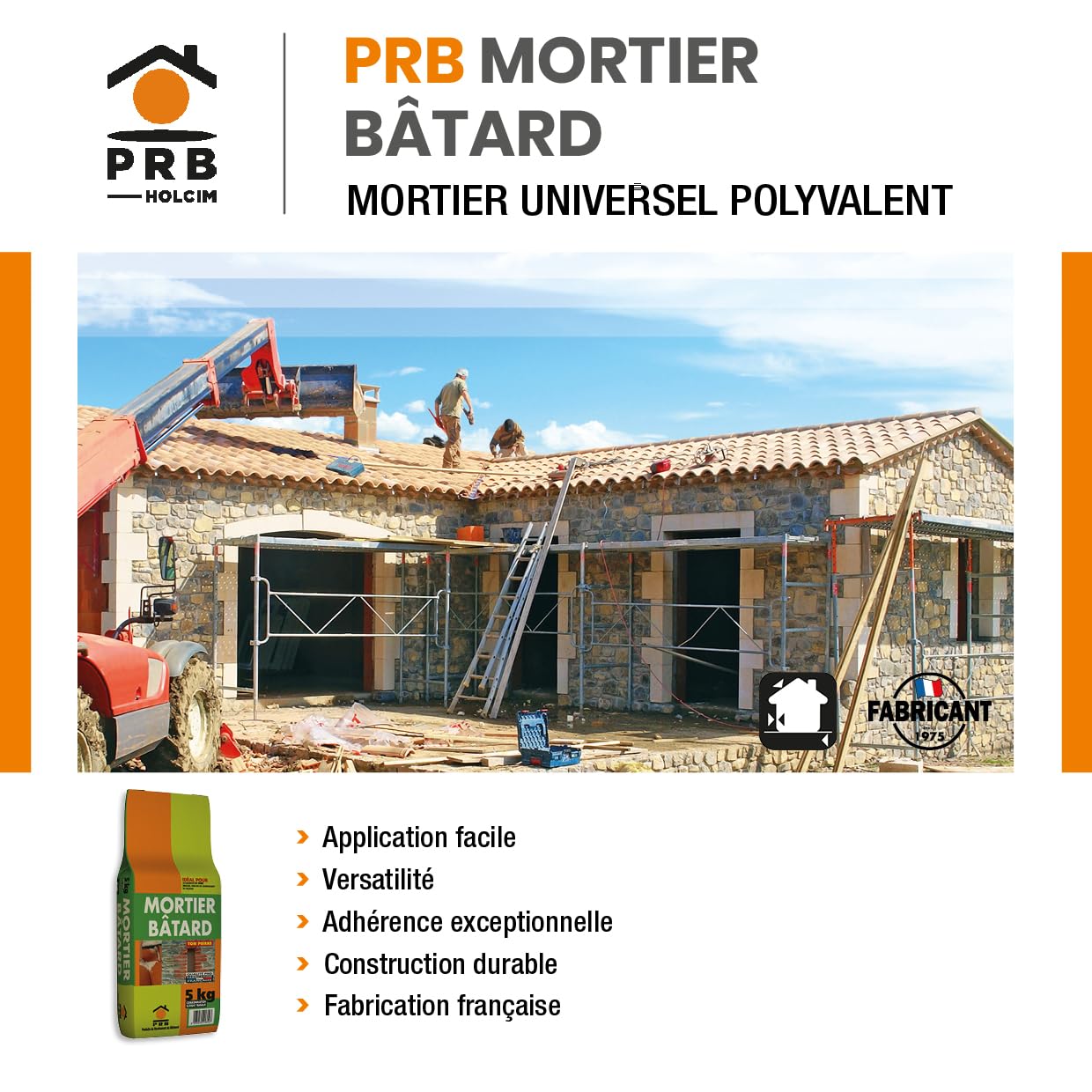 Mortier de Maçonnerie Polyvalent 5kg - Ton Pierre - Mélange Ciment-Chaux pour Maçonnerie, Enduits et Rénovation Intérieur/Extérieur