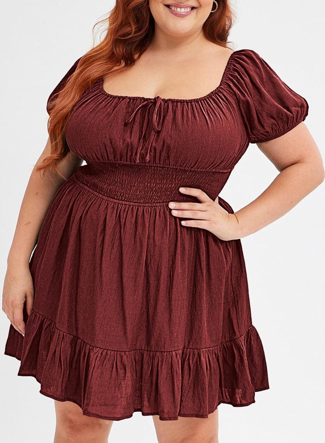 Eytino Plus Size Dress for Women Short Sleeve Square Neck Casual Mini Short Dresses for Wedding Guest(1X-5X) - Image 5