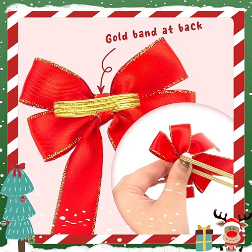 Miniatura 3 de JOHOUSE 20 lazos de Navidad, lazo de corona de Navidad de satén rojo festivo, ideal para guirnalda de Navidad, decoración de Navidad al aire libre,