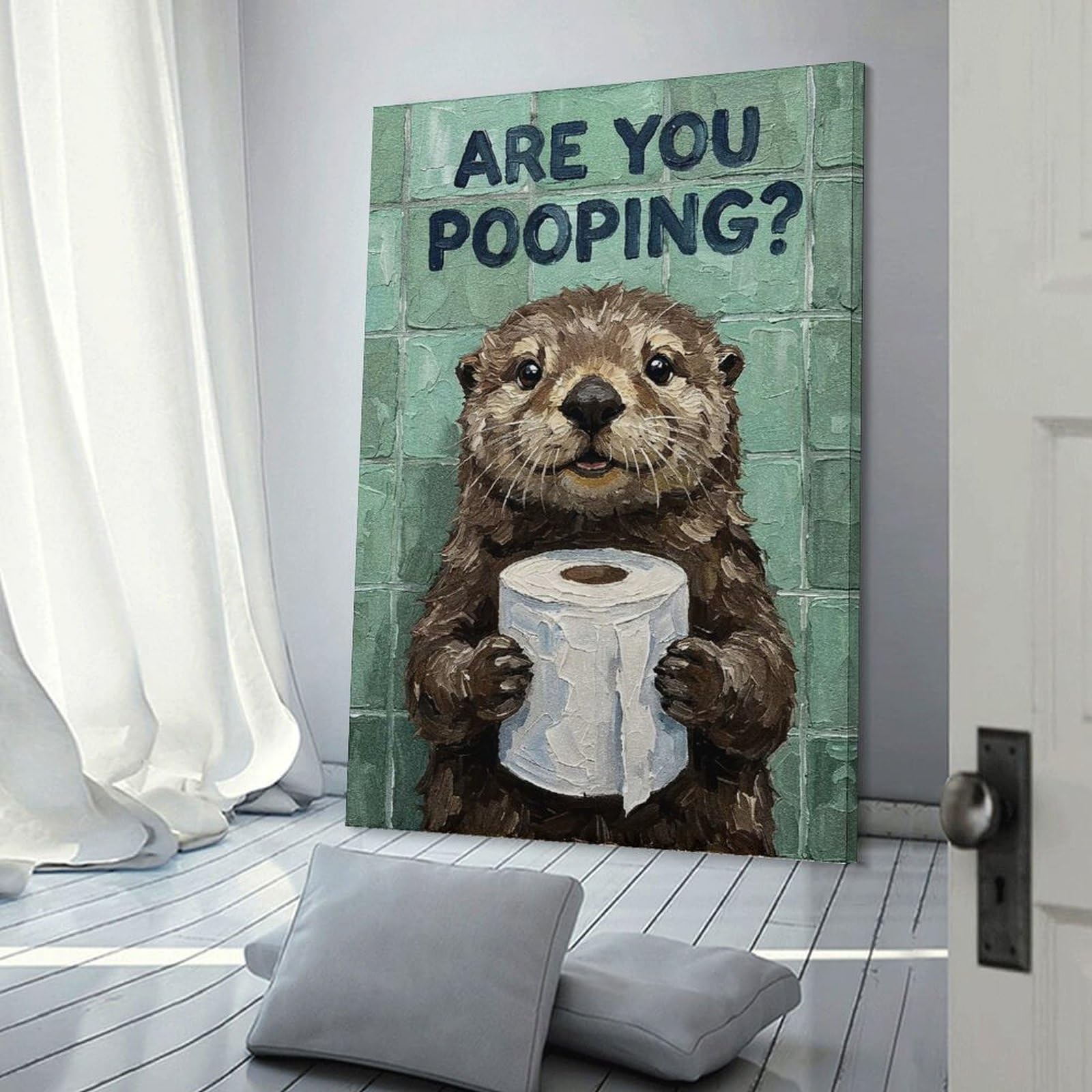Junmoney Otter with Toilet Paper Painting Home Decor Wall Art 08x12inch(20x30cm), for Hallway, Bedroom Or Modern Interiors, Canvas Artwork with Gifting Potential
