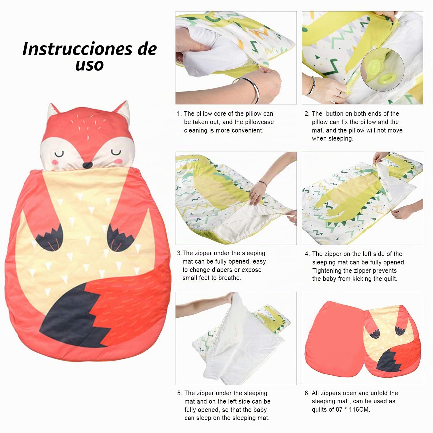 Saco de Dormir para niños pequeños, para guardería, 3 en 1, edredón, Almohada con diseño de Caricatura para guardería, casa, Viajes