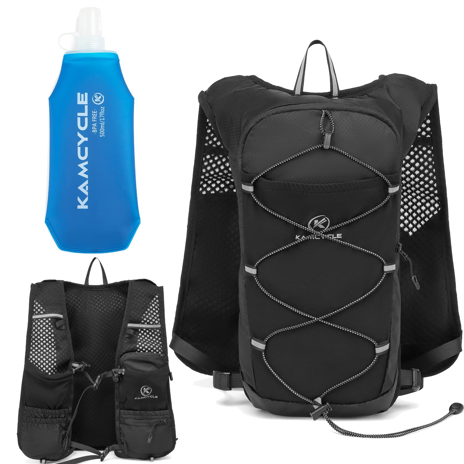 KAMCYCLE Laufrucksack Mit 2L Trinkblase – Ultra Leicht, Atmungsaktiv, Reflektierend – Perfekt Für Trailrun, Marathon, Radfahren