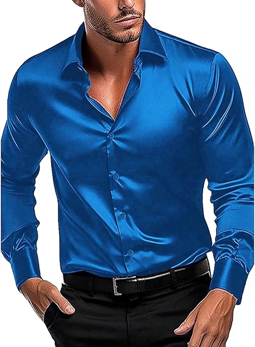 JOLIME Homme Chemise Manches Longues Col Mao Soie Satin Repassage Facile Casual Business Mariage Blanc S