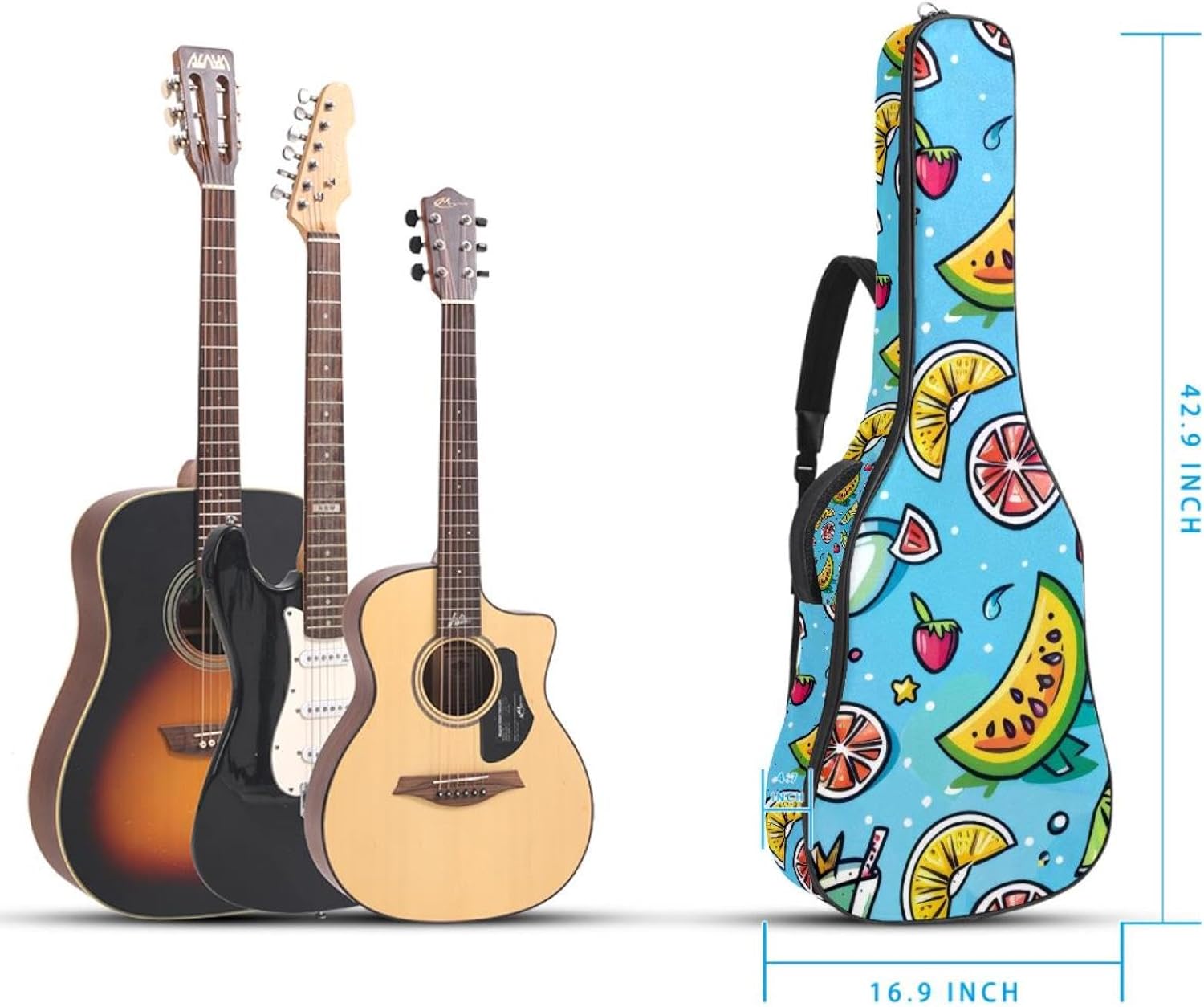 40 41 42 Inch Guitar Bags, Waterproof Padded Acoustic Guitar Case Backpack with Adjustable Shoulder Strap & Pockets, Cute and Cool Summer Vacation Pattern