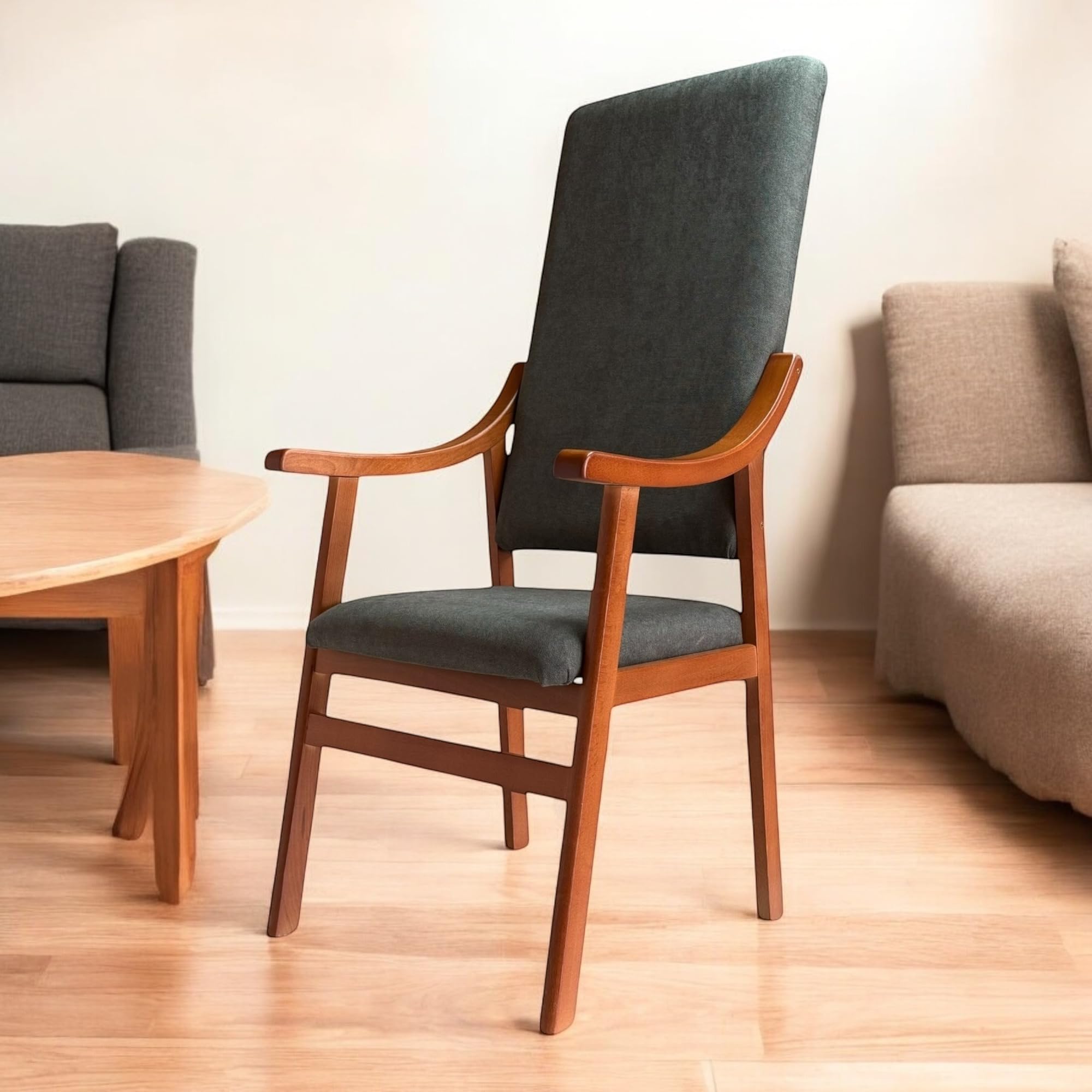 Sillón Reforzado con Brazos de Madera Extra Alto Cerezo (Cerezo Marengo)