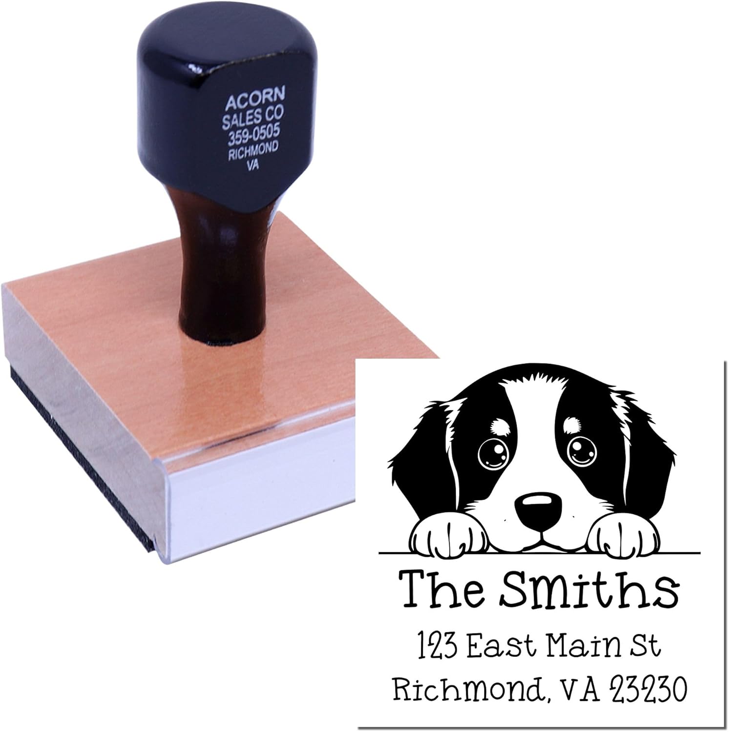 Personalized Bernese Mountain Puppy Mailing Address Stamp - Laser Engraved Wood Handle for Ultra Sharp Imprints, Ideal for Return Address Labeling, Use with Stamp Pad, Square Size 1-5/8