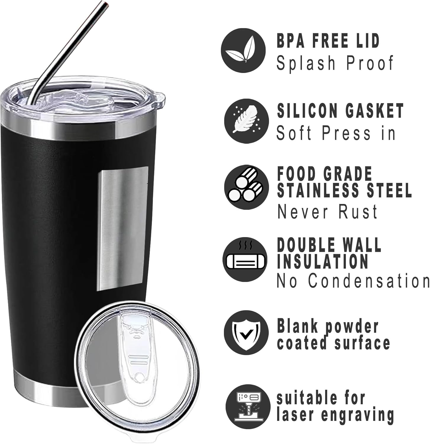 20oz insulted tumblers stainless steel cup Tumbler Bulk with push Lid, and metal straw powder coated coffee cup for cold and hot drinking (12, Classic color) - Image 2