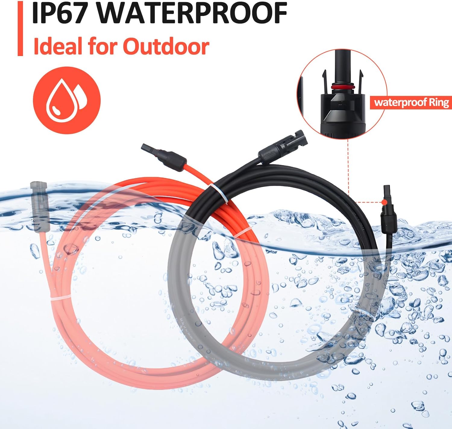 20 FT 10AWG Solar Extension Cable with Female and Male Connector with Extra Free Pair of Solar Y Connector Adaptor Kit for Home, Ship and RV Solar Panels (20FT Red + 20FT Black)