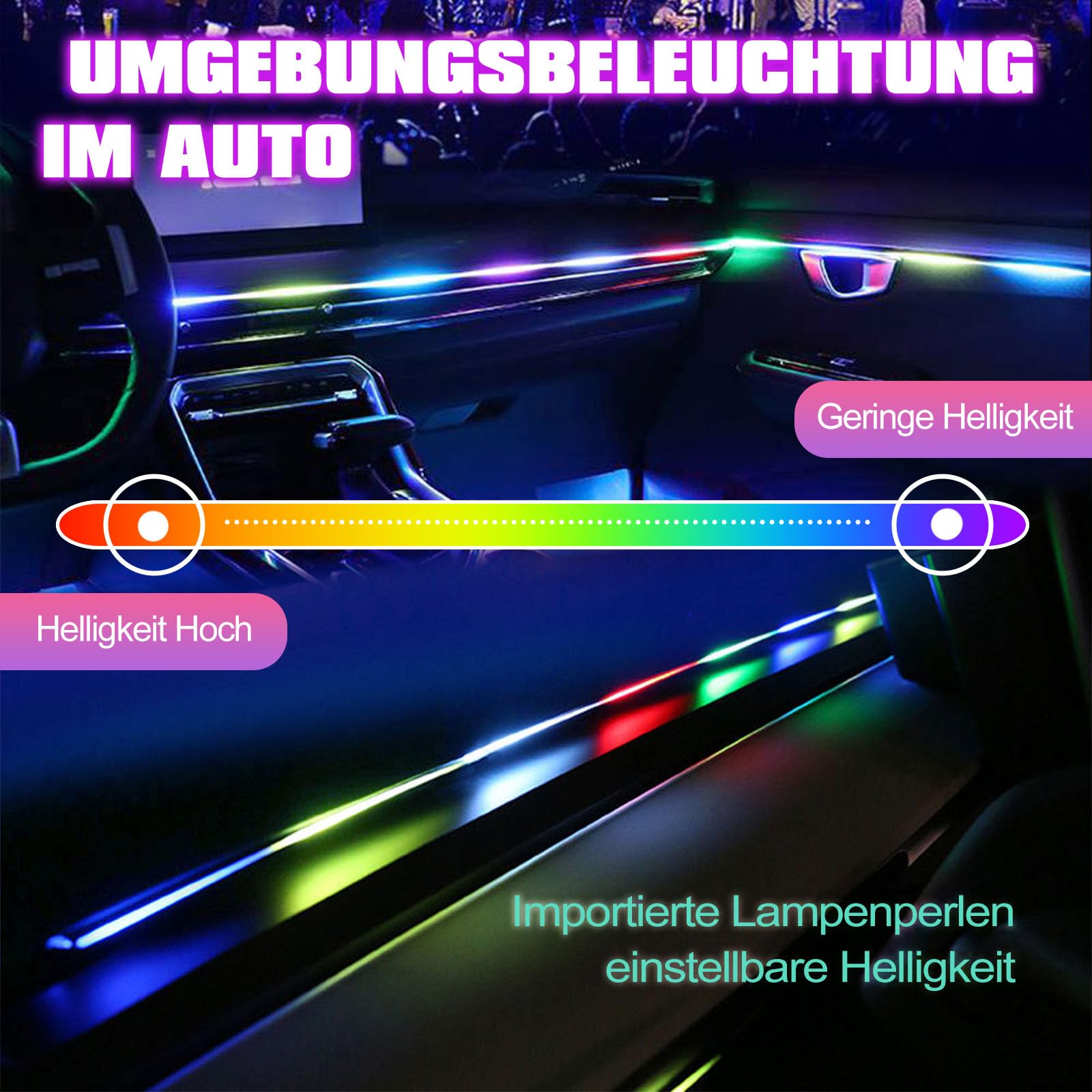 Oświetlenie wewnętrzne LED do samochodu, 6/10 w 1, RGB, akrylowa taśma z aplikacją i pilotem zdalnego sterowania, neonowe listwy świetlne, wielokolorowa, migająca zmiana kolorów z muzyką (bez światła